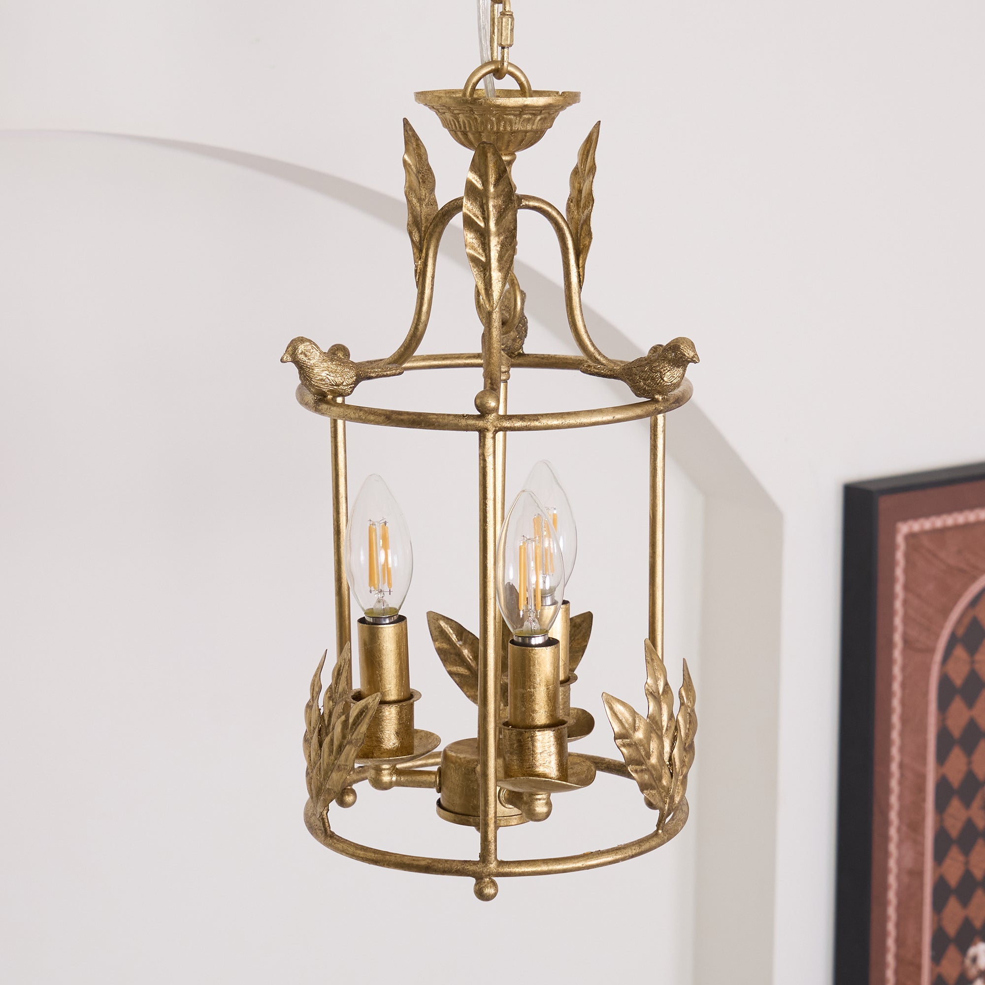 Brighton Lantern Pendant Lamp Geometric Metal Frame Glass LED Warm White Kitchen Dining — Brass Black