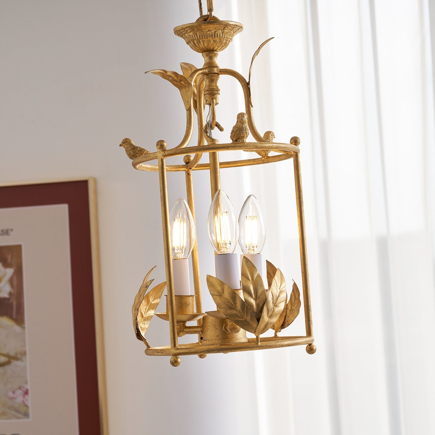 Brighton Lantern Pendant Lamp Geometric Metal Frame Glass LED Warm White Kitchen Dining — Brass Black