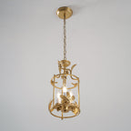 Brighton Lantern Pendant Lamp Geometric Metal Frame Glass LED Warm White Kitchen Dining — Brass Black