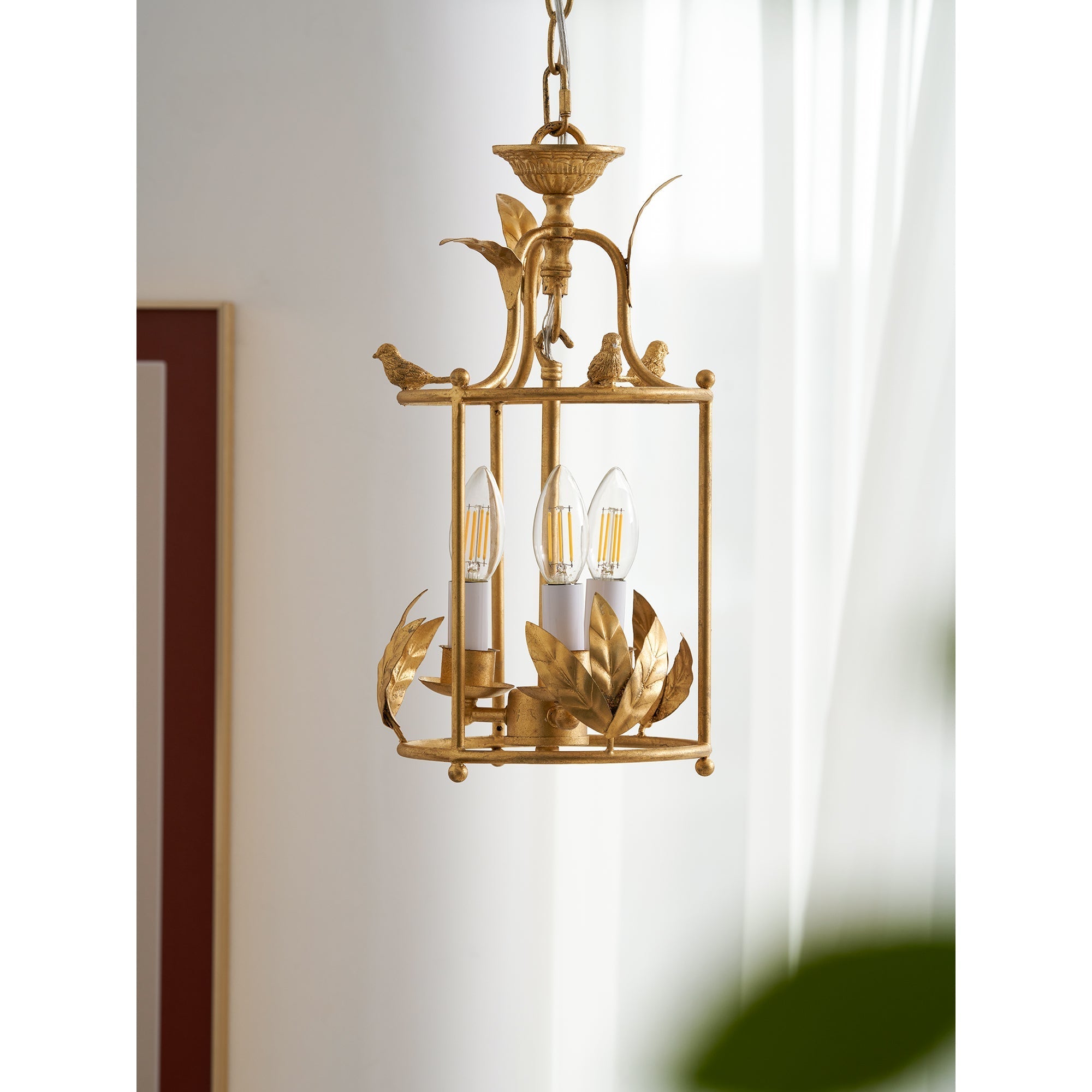 Brighton Lantern Pendant Lamp Geometric Metal Frame Glass LED Warm White Kitchen Dining — Brass Black