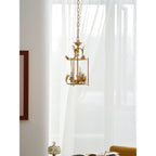Brighton Lantern Pendant Lamp Geometric Metal Frame Glass LED Warm White Kitchen Dining — Brass Black