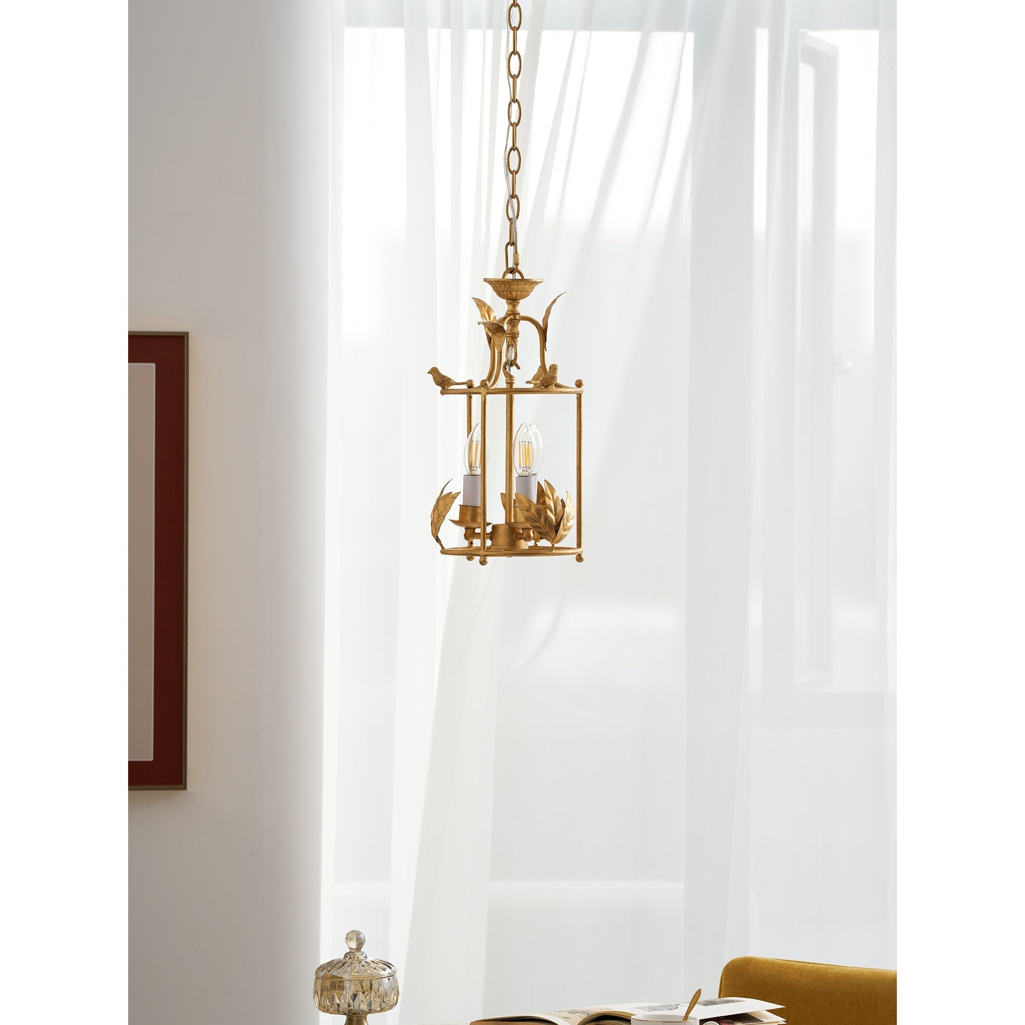 Brighton Lantern Pendant Lamp Geometric Metal Frame Glass LED Warm White Kitchen Dining — Brass Black
