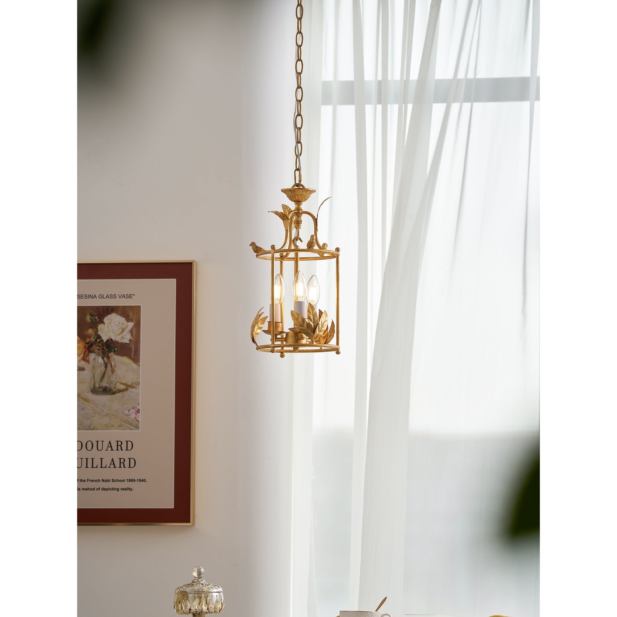 Brighton Lantern Pendant Lamp Geometric Metal Frame Glass LED Warm White Kitchen Dining — Brass Black