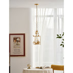 Brighton Lantern Pendant Lamp Geometric Metal Frame Glass LED Warm White Kitchen Dining — Brass Black