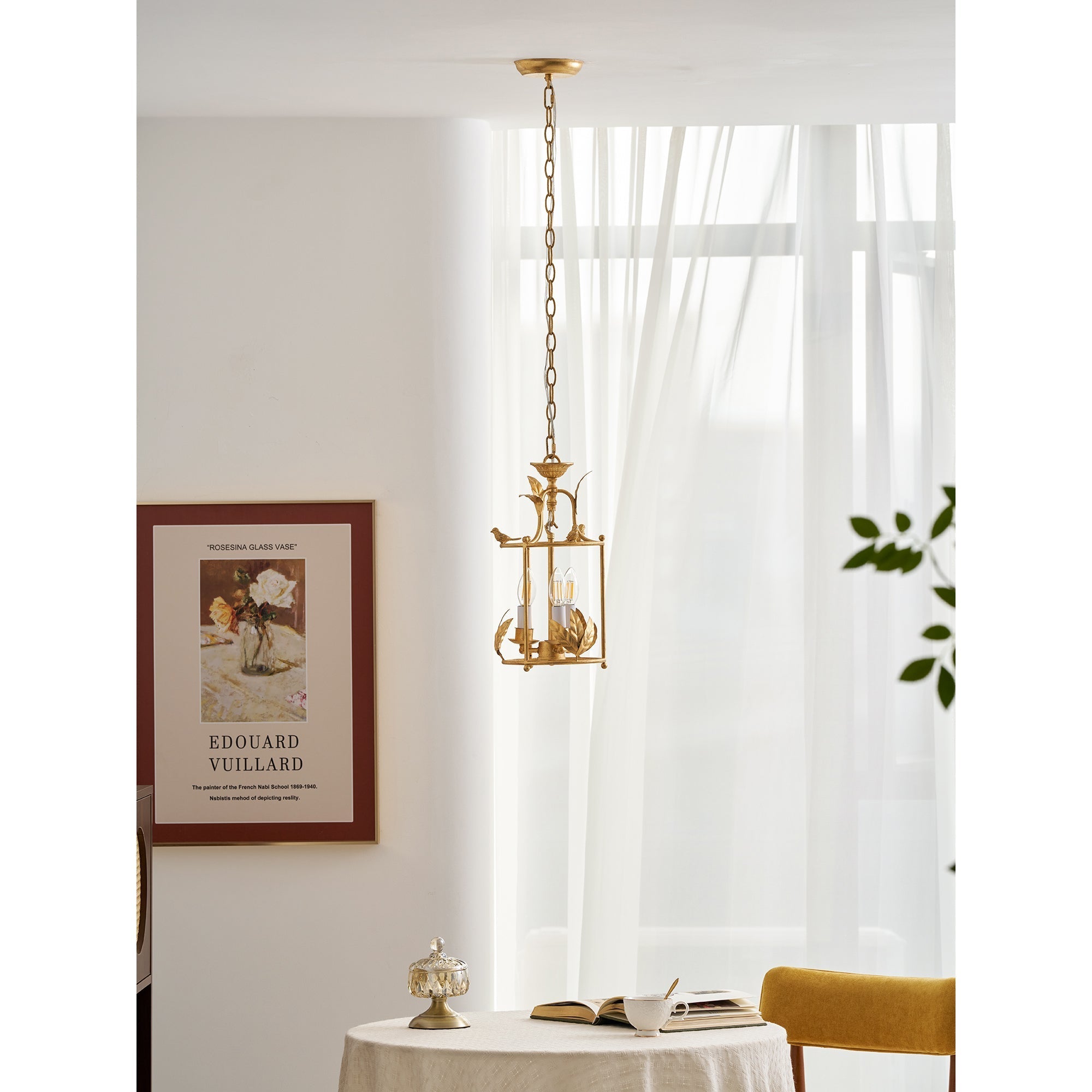 Brighton Lantern Pendant Lamp Geometric Metal Frame Glass LED Warm White Kitchen Dining — Brass Black