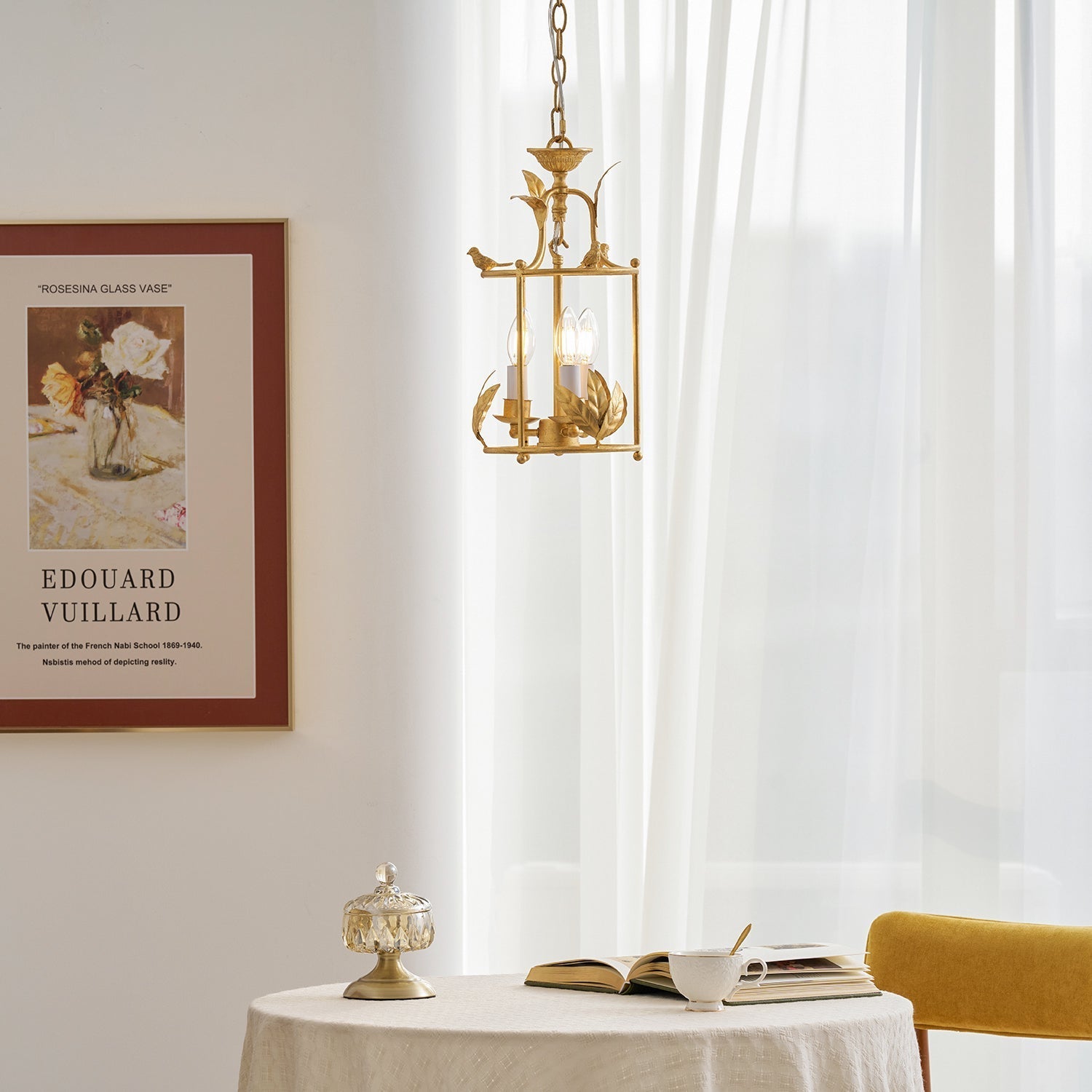 Brighton Lantern Pendant Lamp Geometric Metal Frame Glass LED Warm White Kitchen Dining — Brass Black