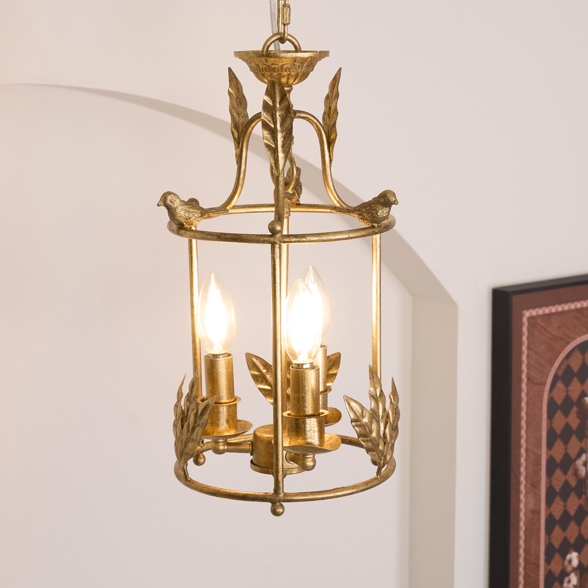 Brighton Lantern Pendant Lamp Geometric Metal Frame Glass LED Warm White Kitchen Dining — Brass Black