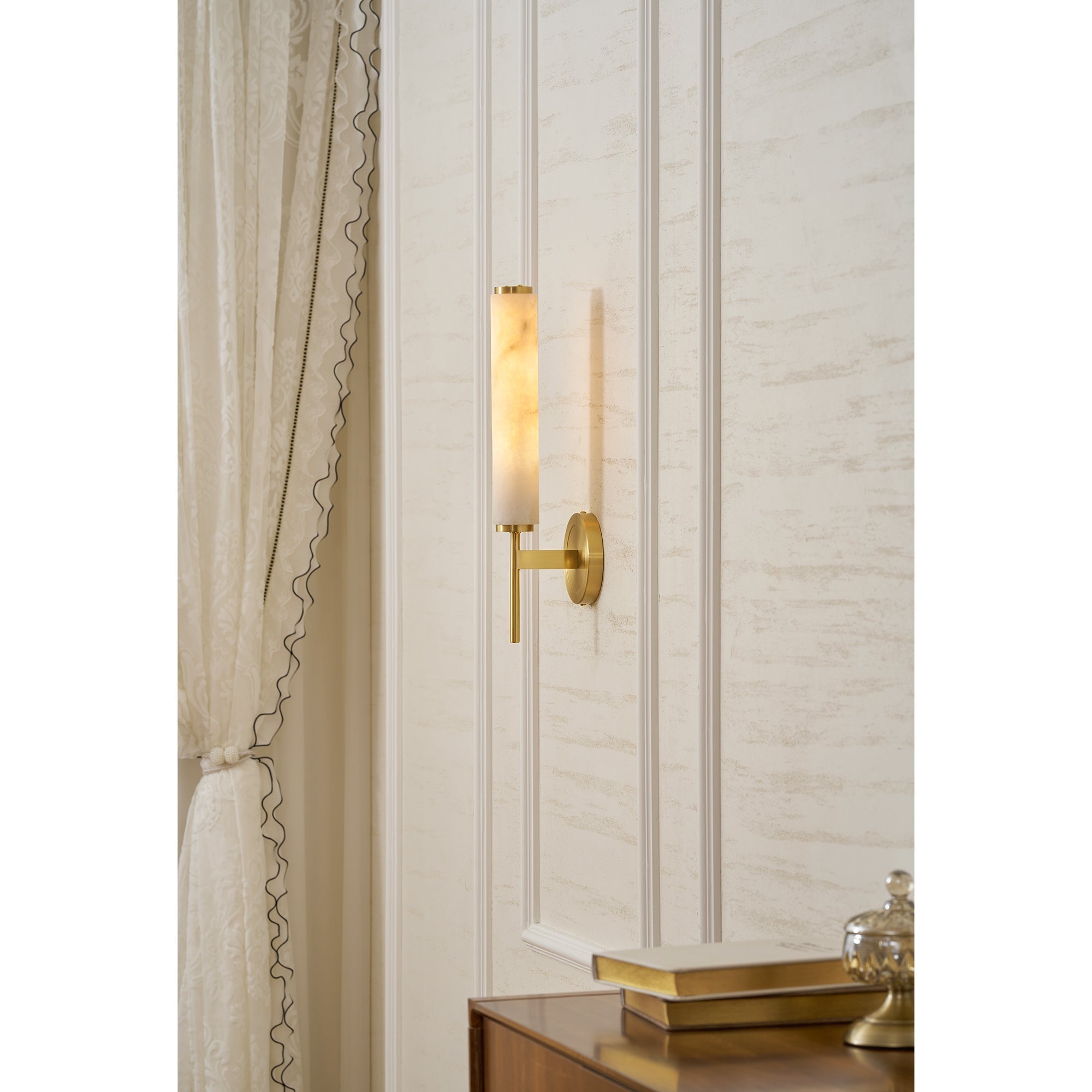 Brindisi Alabaster Wall Lamp Brass Black Dimmable Bedroom Living Room — 1 to 2 Heads