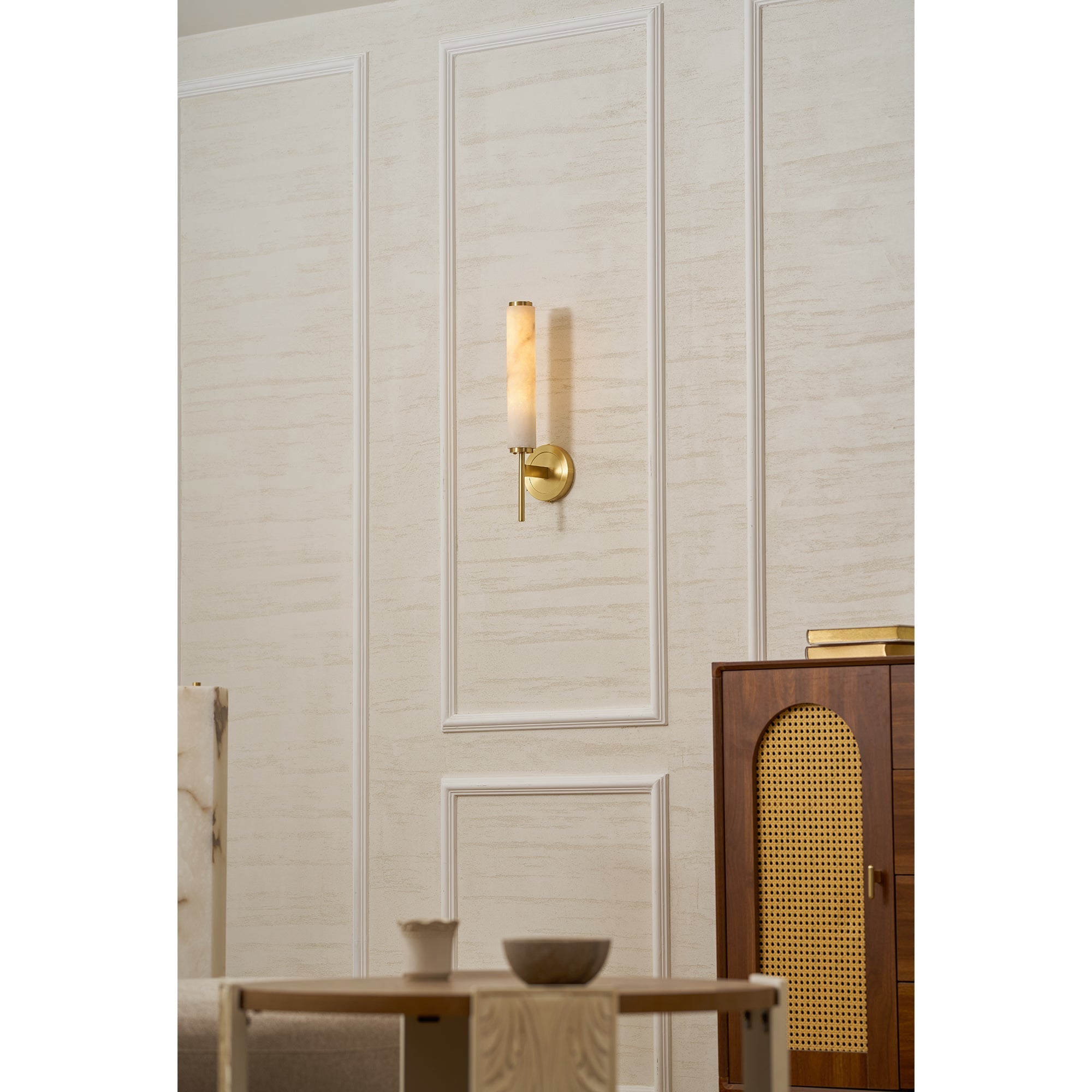 Brindisi Alabaster Wall Lamp Brass Black Dimmable Bedroom Living Room — 1 to 2 Heads
