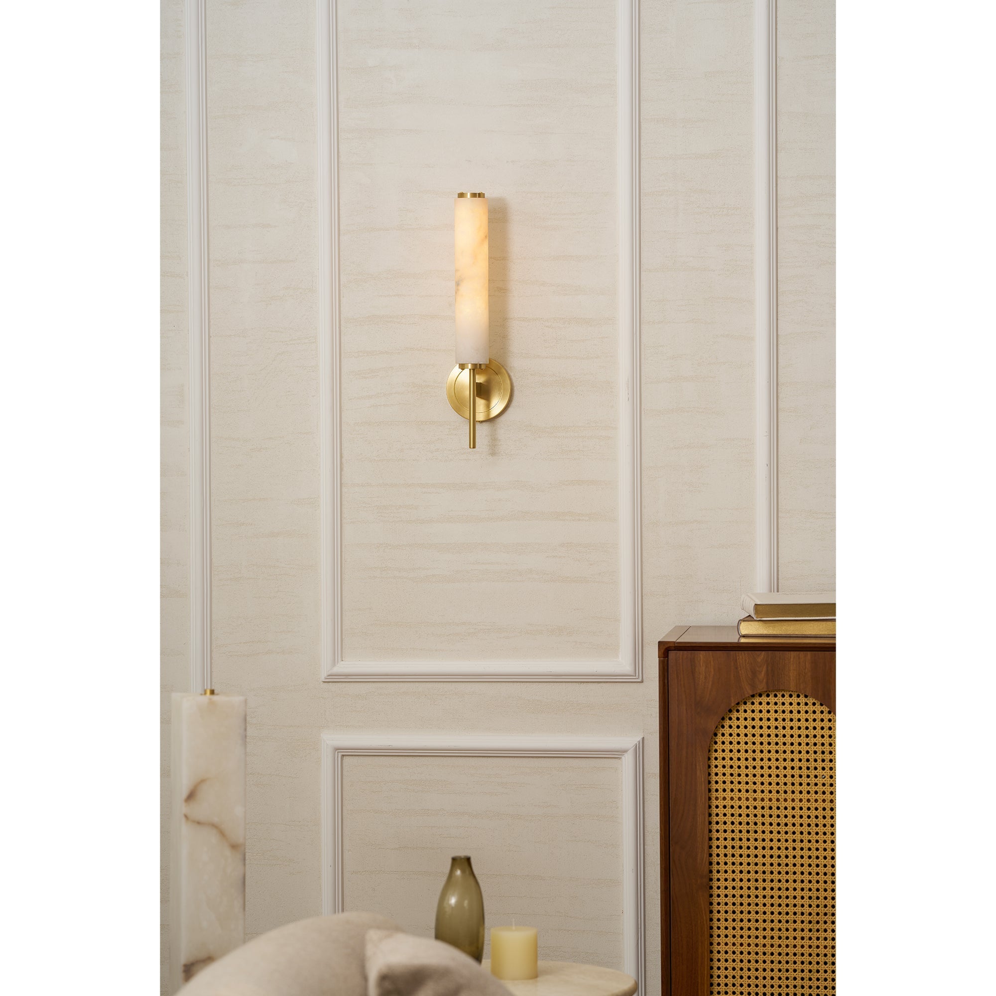 Brindisi Alabaster Wall Lamp Brass Black Dimmable Bedroom Living Room — 1 to 2 Heads