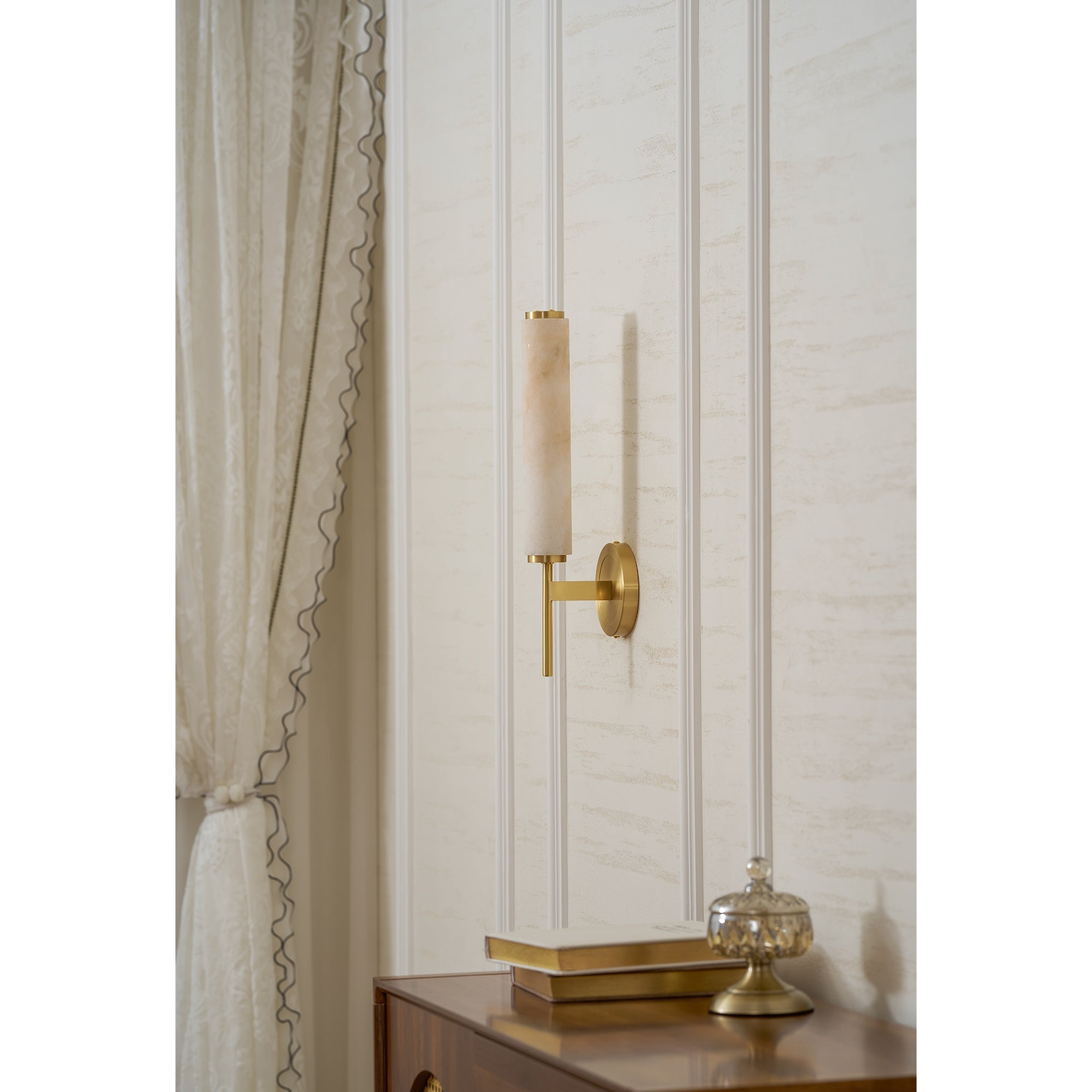 Brindisi Alabaster Wall Lamp Brass Black Dimmable Bedroom Living Room — 1 to 2 Heads