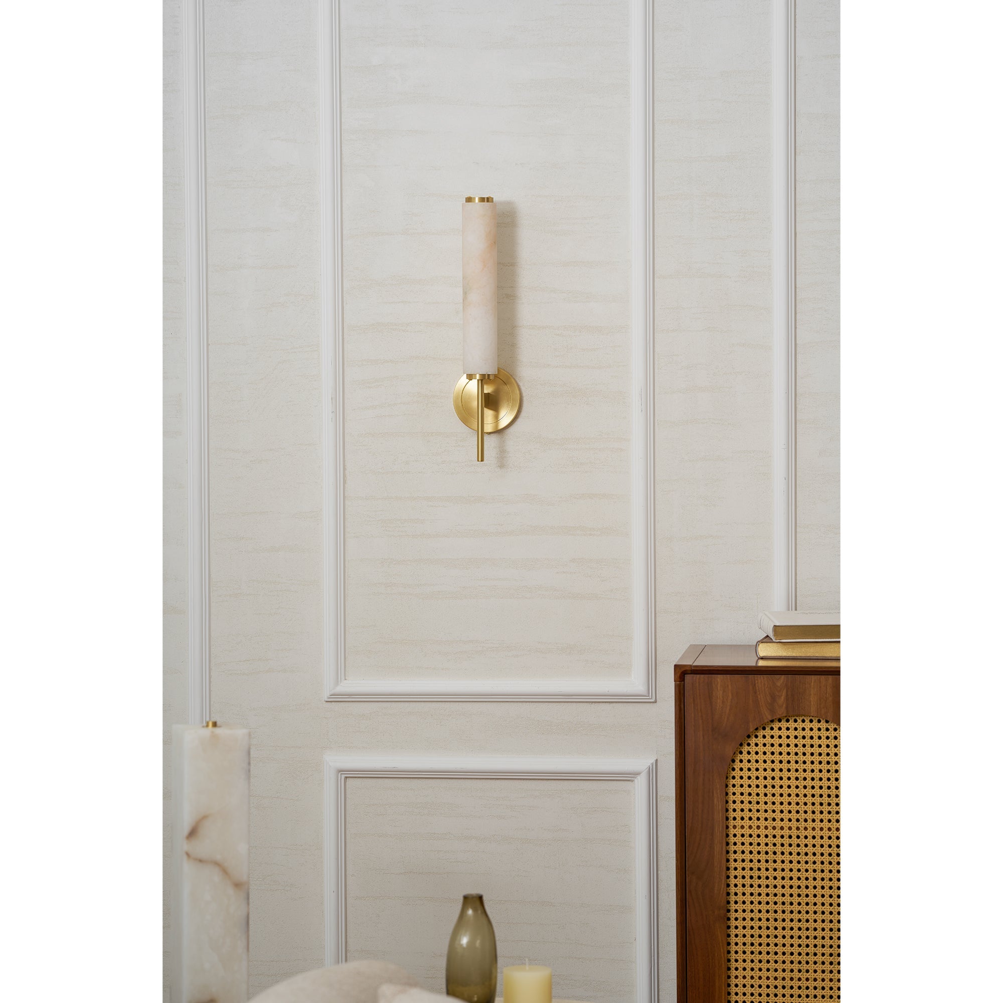 Brindisi Alabaster Wall Lamp Brass Black Dimmable Bedroom Living Room — 1 to 2 Heads
