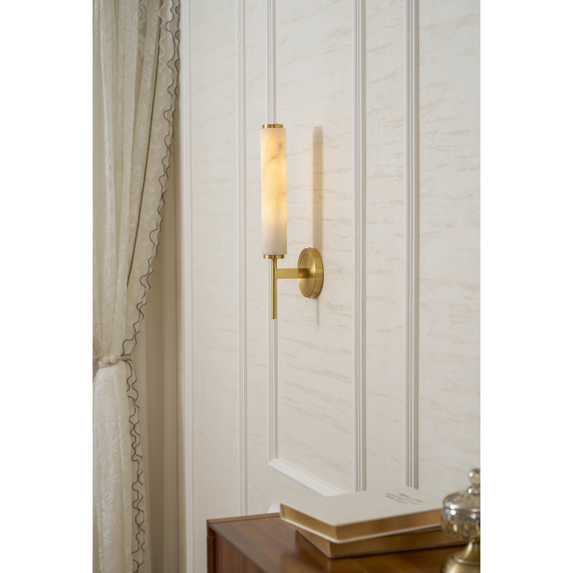 Brindisi Alabaster Wall Lamp Brass Black Dimmable Bedroom Living Room — 1 to 2 Heads