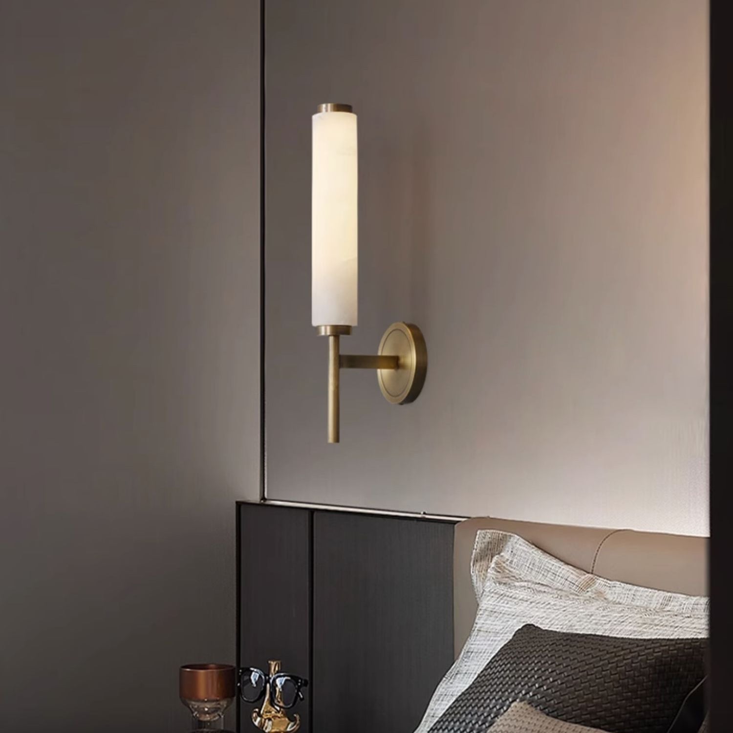 Brindisi Alabaster Wall Lamp Brass Black Dimmable Bedroom Living Room — 1 to 2 Heads