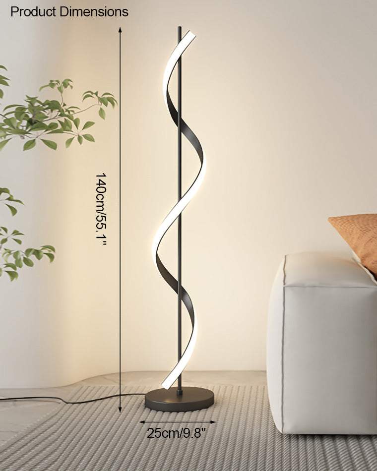 Dimmable Spiral Arc Floor Lamp Sculptural LED Warm White Living Room Bedroom — 3 Finish Options