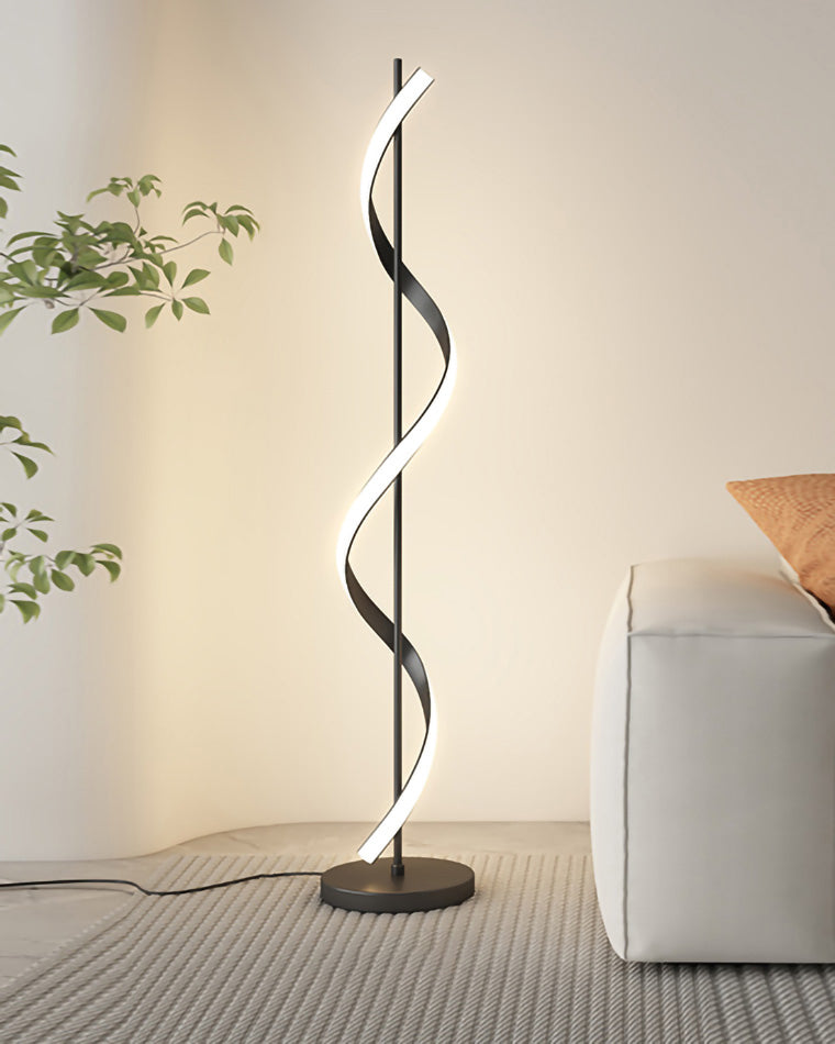 Dimmable Spiral Arc Floor Lamp Sculptural LED Warm White Living Room Bedroom — 3 Finish Options