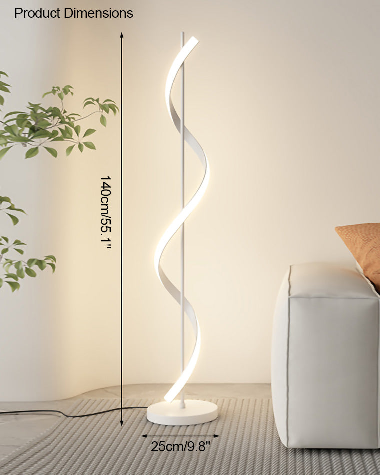 Dimmable Spiral Arc Floor Lamp Sculptural LED Warm White Living Room Bedroom — 3 Finish Options