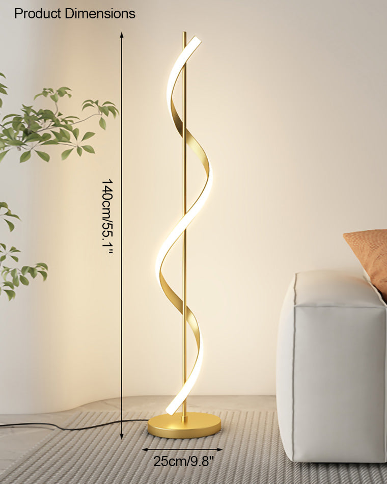 Dimmable Spiral Arc Floor Lamp Sculptural LED Warm White Living Room Bedroom — 3 Finish Options