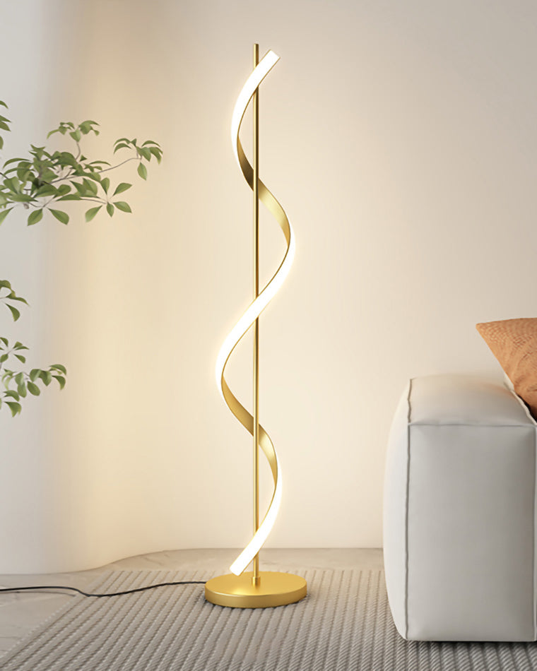 Dimmable Spiral Arc Floor Lamp Sculptural LED Warm White Living Room Bedroom — 3 Finish Options