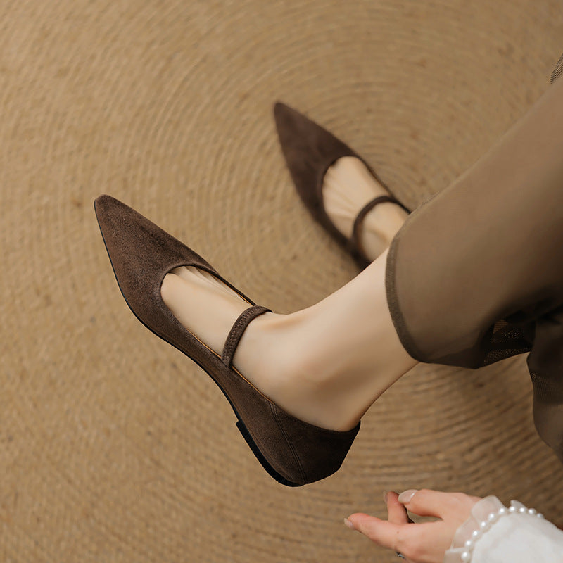 Women’s Retro Mary Jane Flats – Vegan Suede Low Heel Comfort Shoes