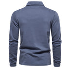 Men's Long Sleeve Polo Shirt - Solid Color Lapel Collar Top