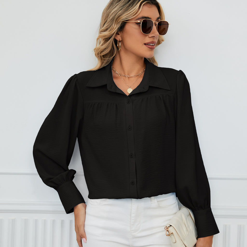 Amazirhub | Women’s Long Sleeve Button-Up Blouse Shirt – Elegant Relaxed Fit Top