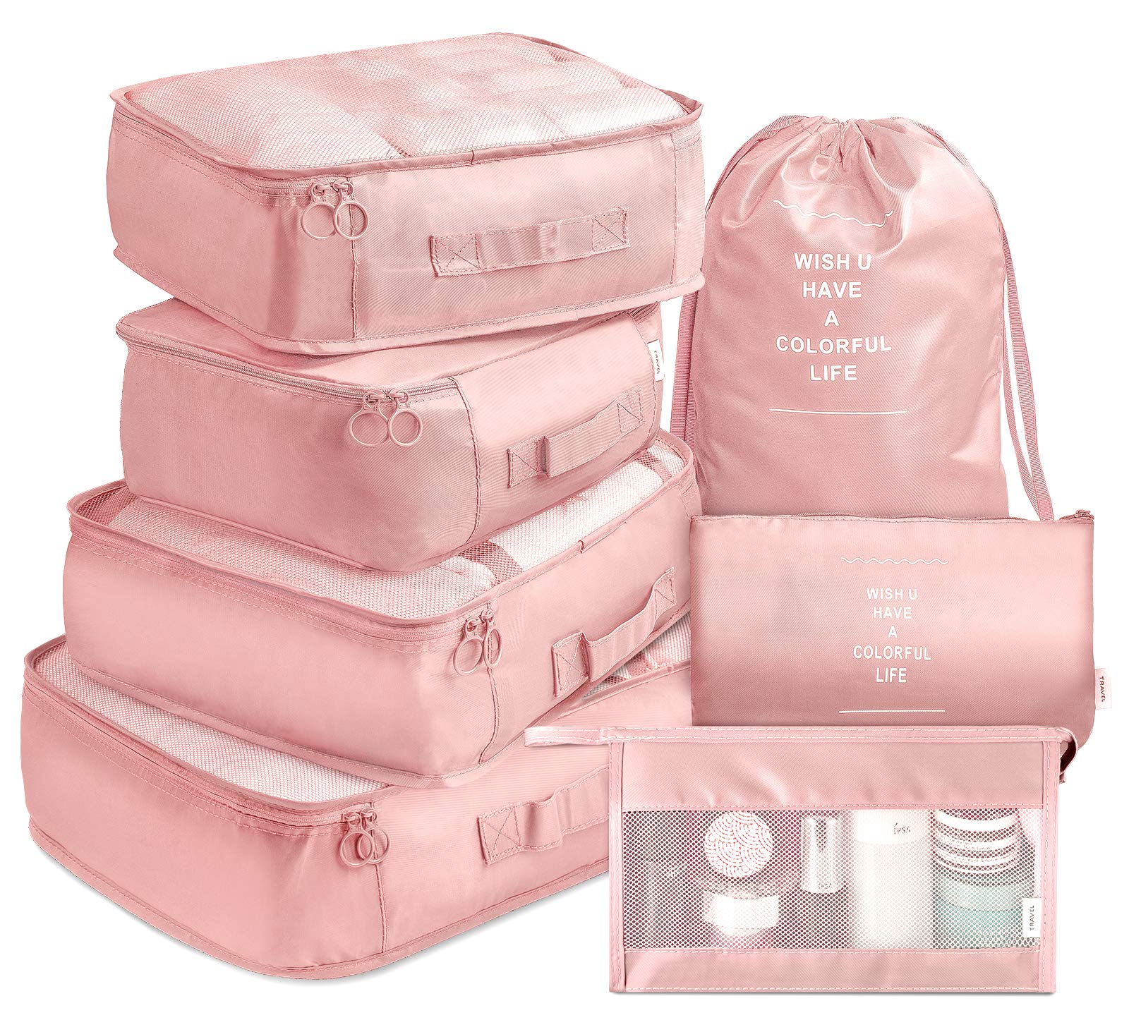 7-Piece Travel Packing Cubes Set – Suitcase Clothing Organizer Bags for Luggage, Mesh Packing Cubes & Travel Storage Bags