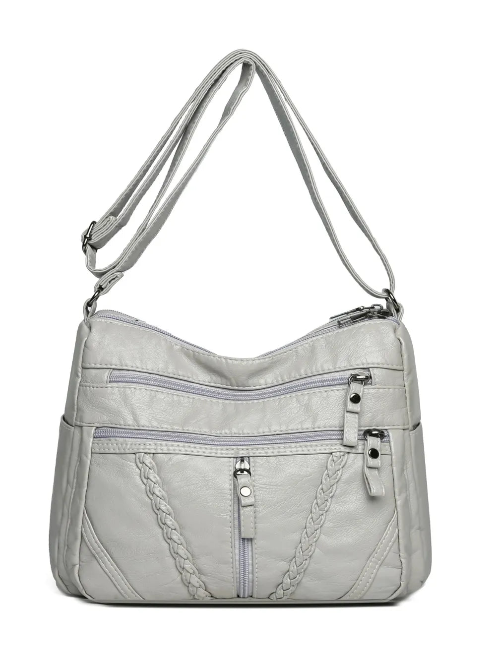 Sac à bandoulière en cuir synthétique tressé – Sac à main femme de taille moyenne avec plusieurs fermetures éclair