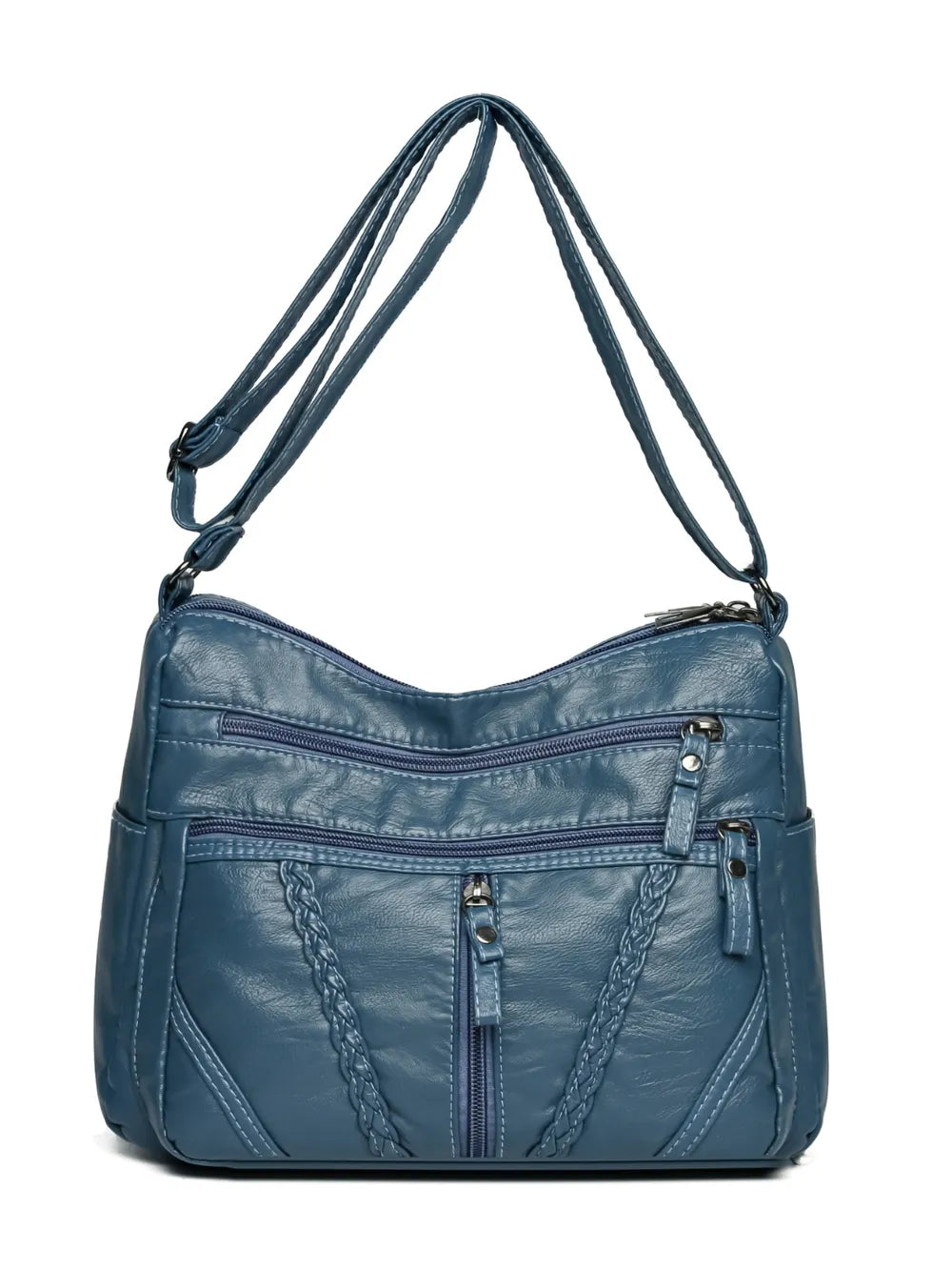 Sac à bandoulière en cuir synthétique tressé – Sac à main femme de taille moyenne avec plusieurs fermetures éclair