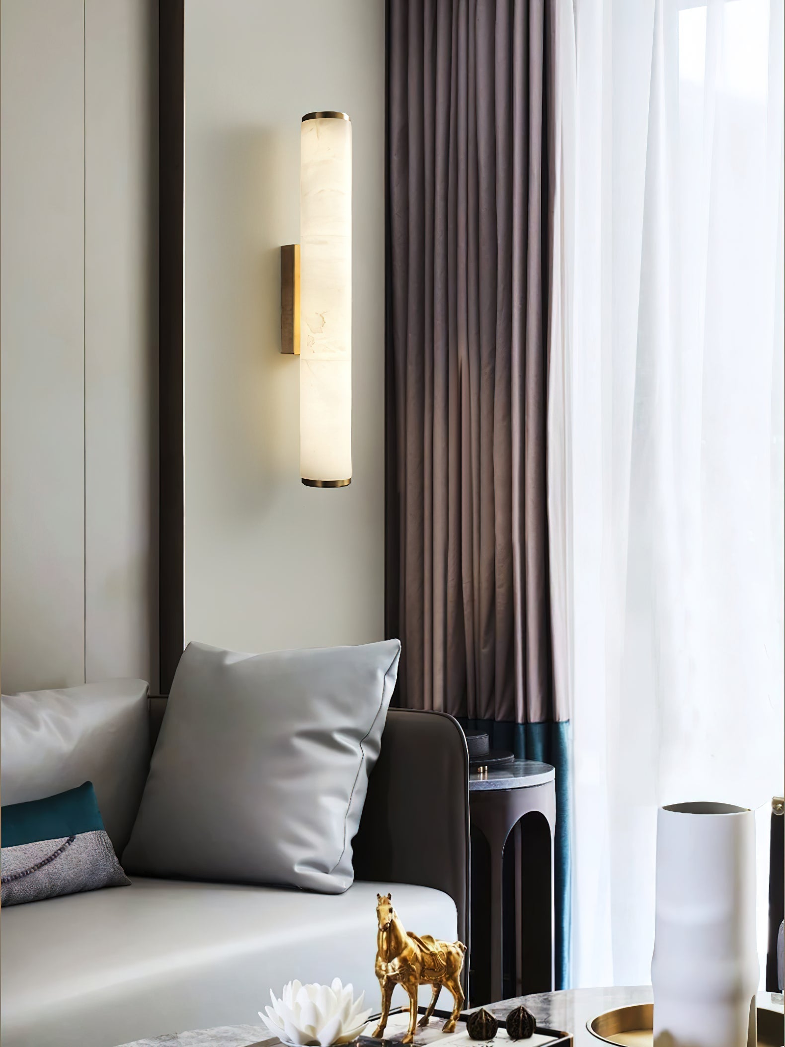 Callisto Alabaster Wall Sconce Natural Stone LED Luxury Bedroom Living Room — 5 Size and Finish Options