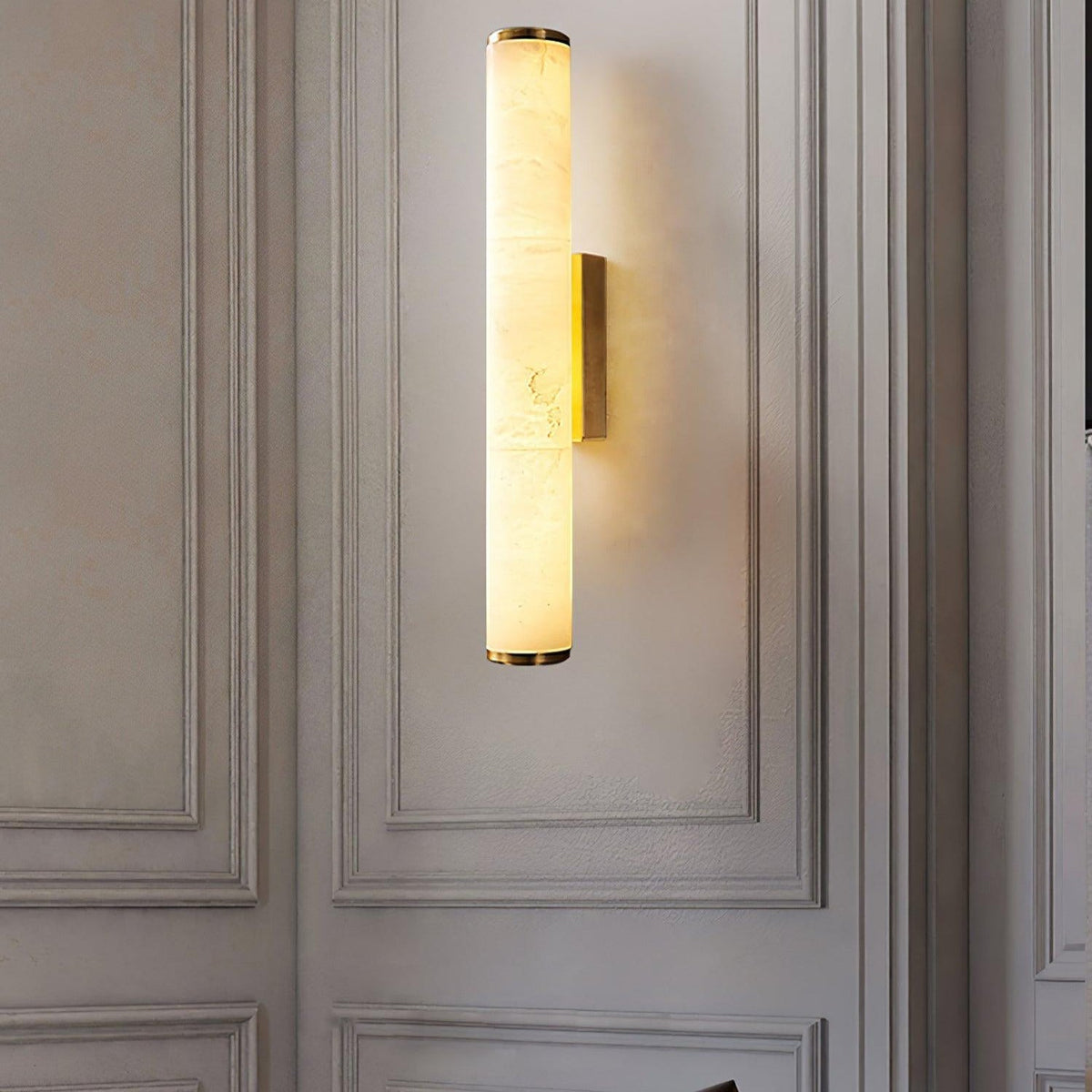 Klyr Elegant Alabaster Vertical Cylindrical Wall Sconce