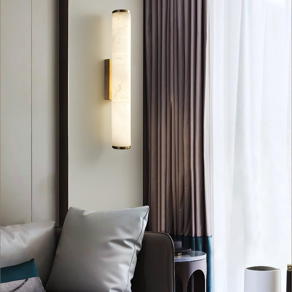 Klyr Elegant Alabaster Vertical Cylindrical Wall Sconce