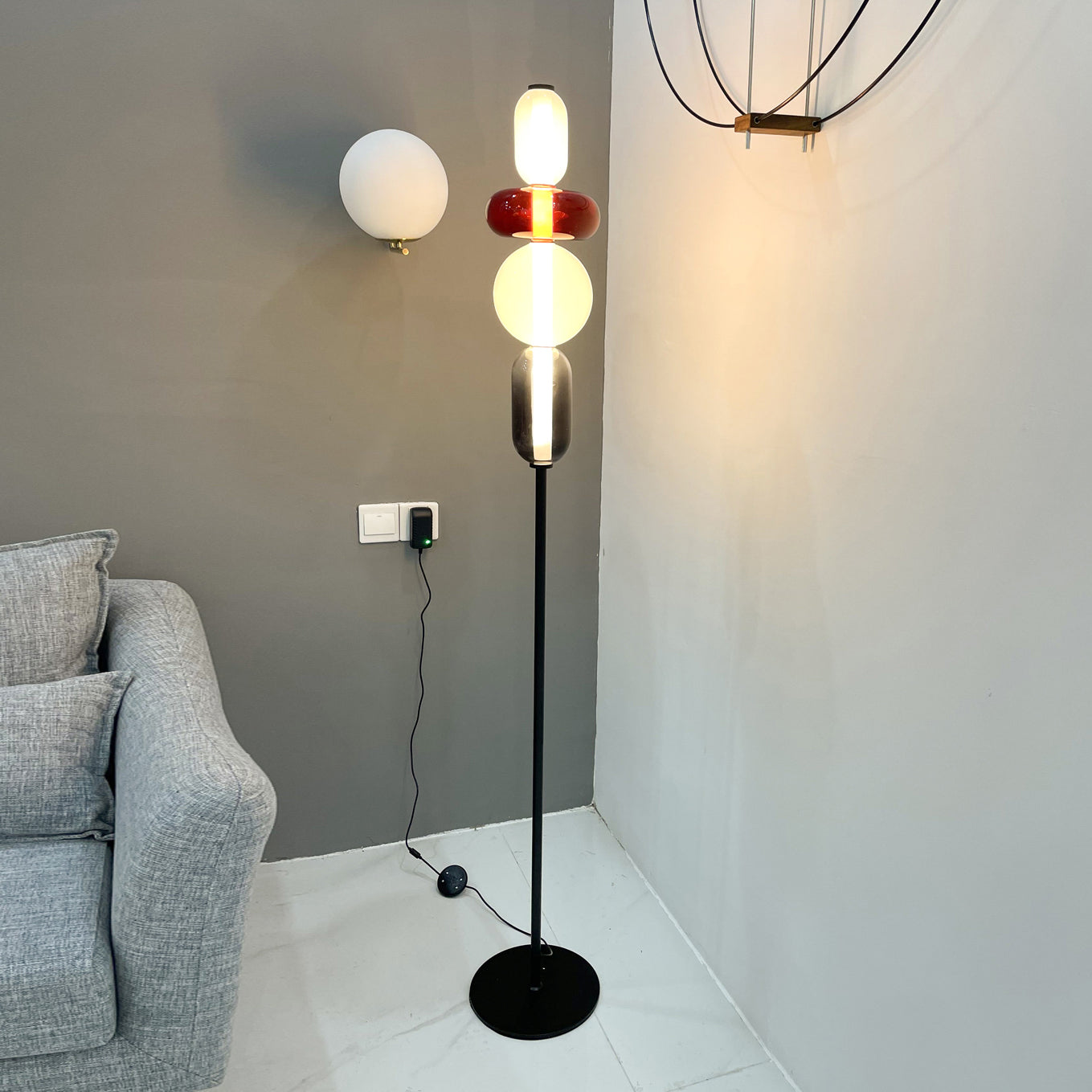 Stacked Glass Pebble Floor Lamp Sculptural LED Warm White Living Room Bedroom — Multiple Colors