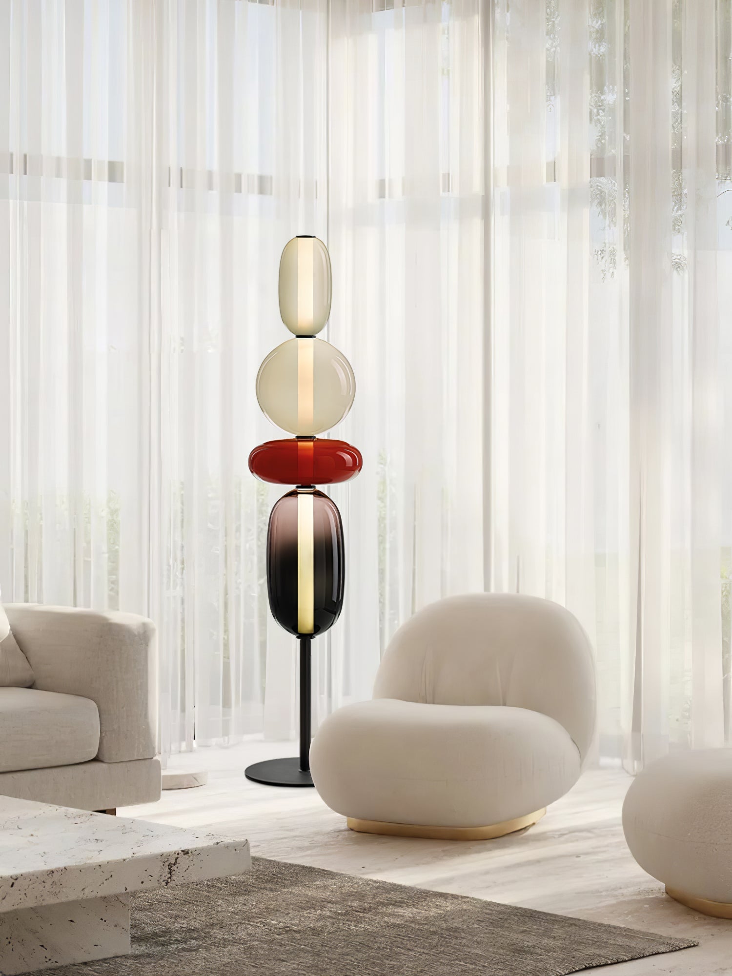 Stacked Glass Pebble Floor Lamp Sculptural LED Warm White Living Room Bedroom — Multiple Colors