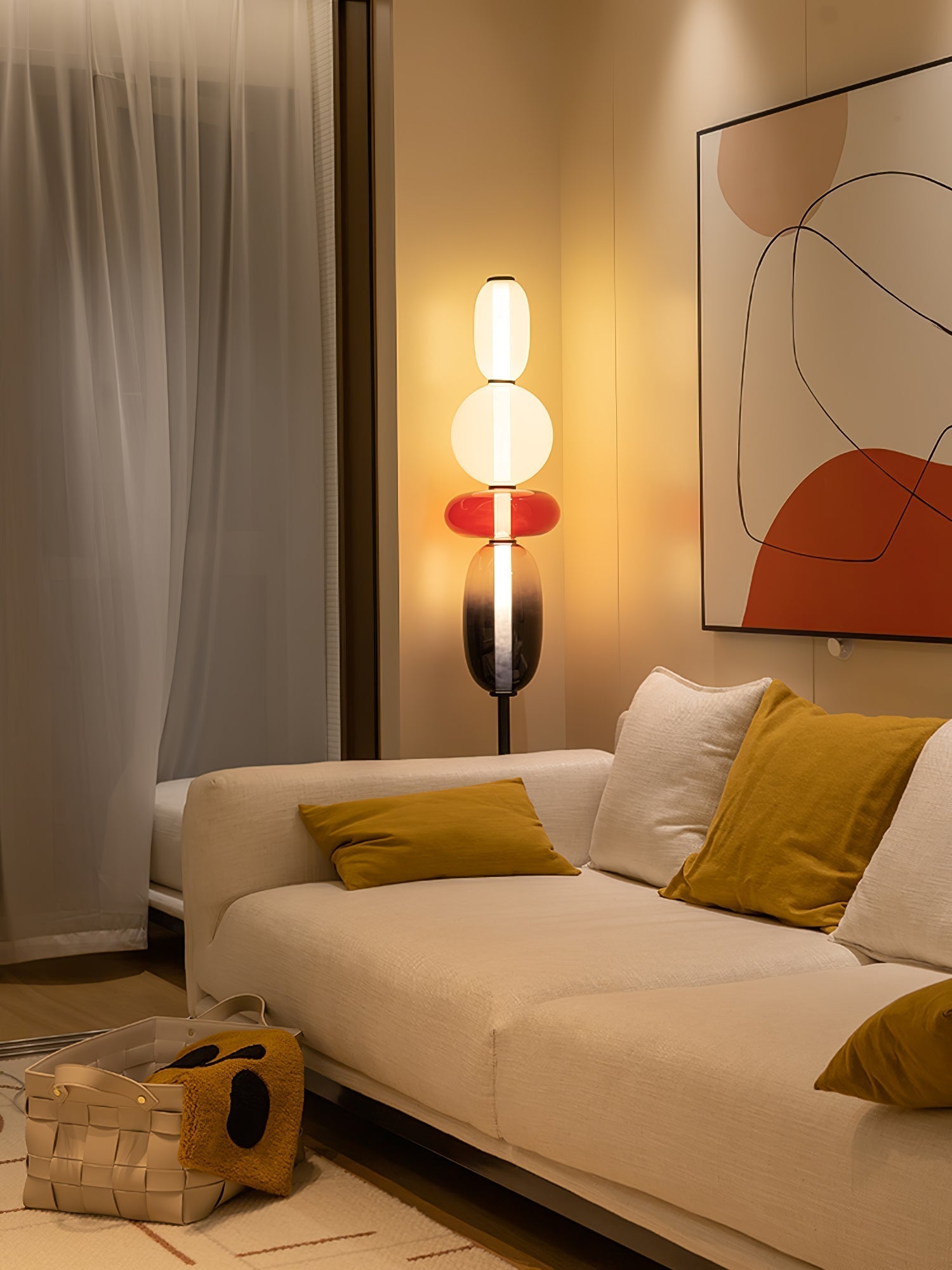 Stacked Glass Pebble Floor Lamp Sculptural LED Warm White Living Room Bedroom — Multiple Colors