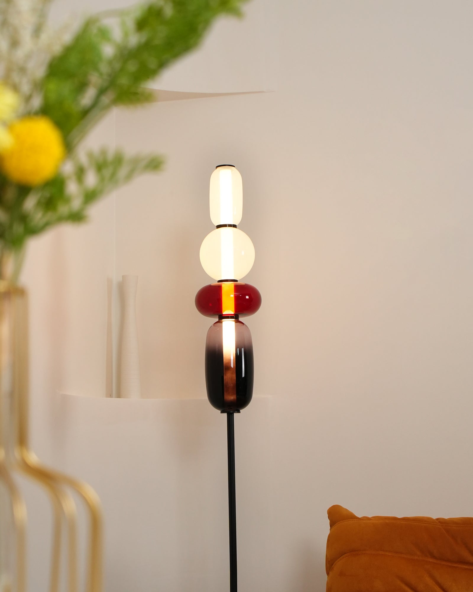 Stacked Glass Pebble Floor Lamp Sculptural LED Warm White Living Room Bedroom — Multiple Colors