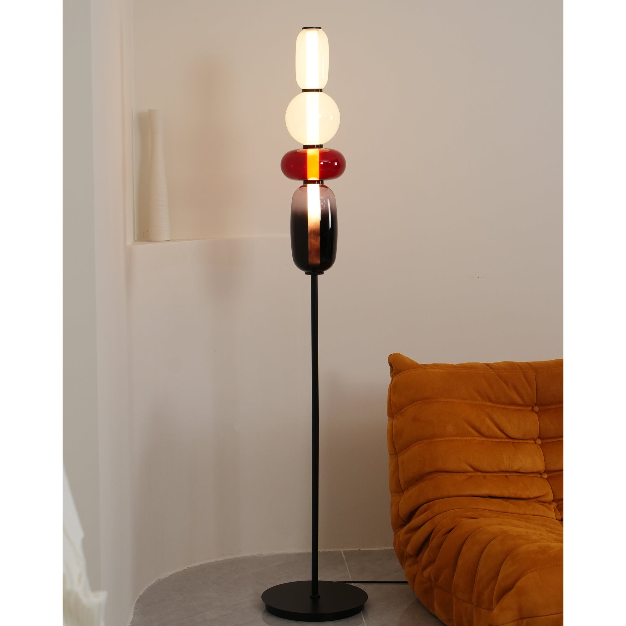 Stacked Glass Pebble Floor Lamp Sculptural LED Warm White Living Room Bedroom — Multiple Colors
