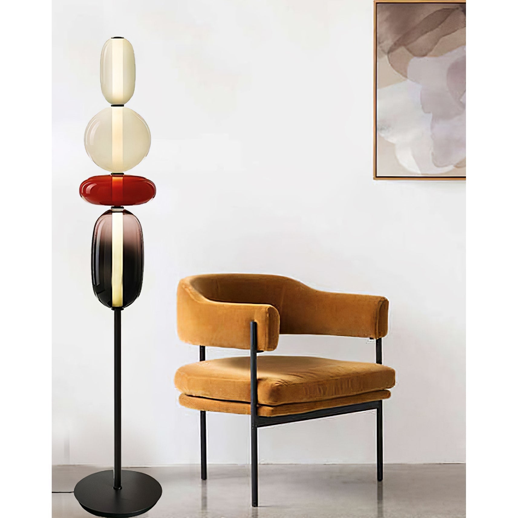 Stacked Glass Pebble Floor Lamp Sculptural LED Warm White Living Room Bedroom — Multiple Colors