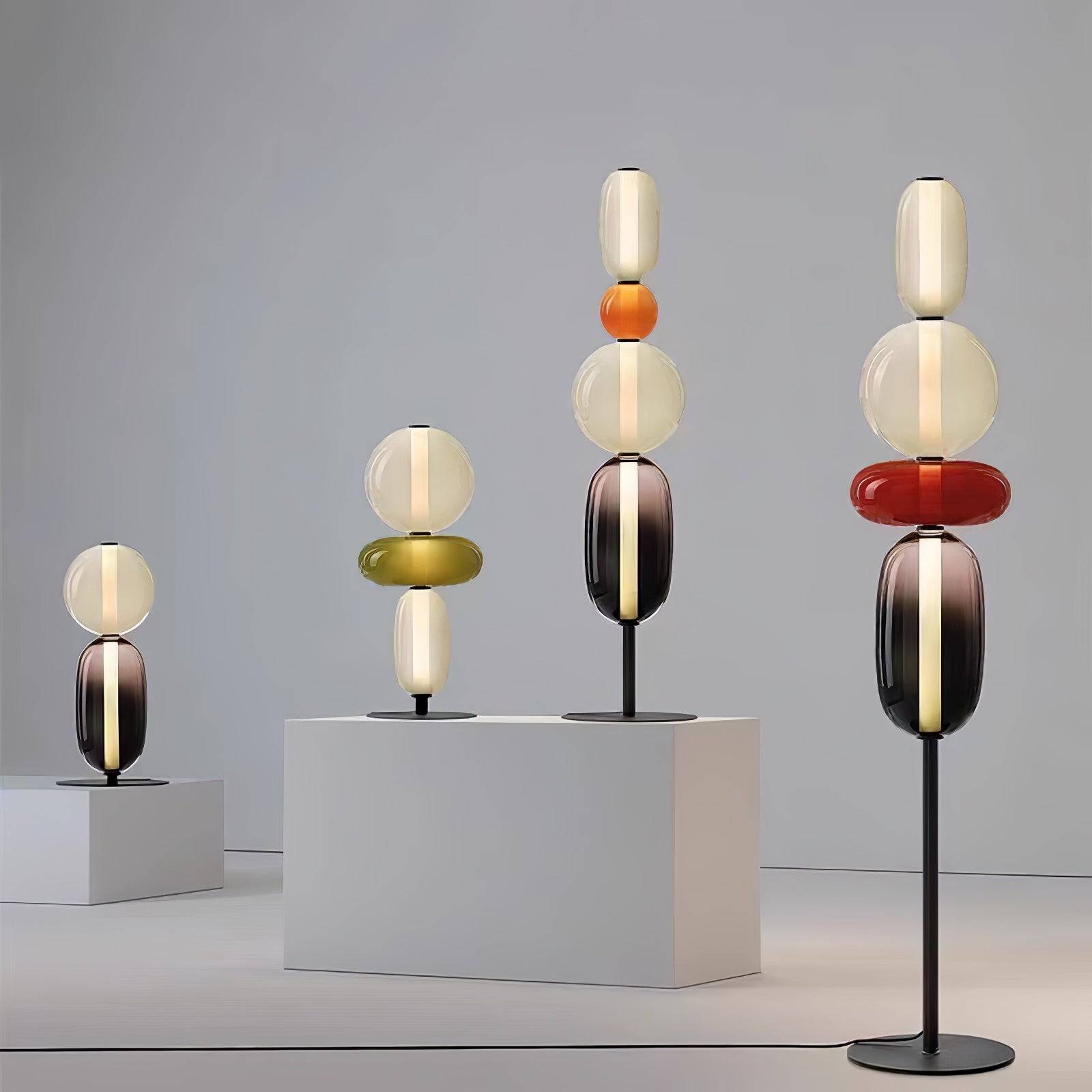 Stacked Glass Pebble Floor Lamp Sculptural LED Warm White Living Room Bedroom — Multiple Colors