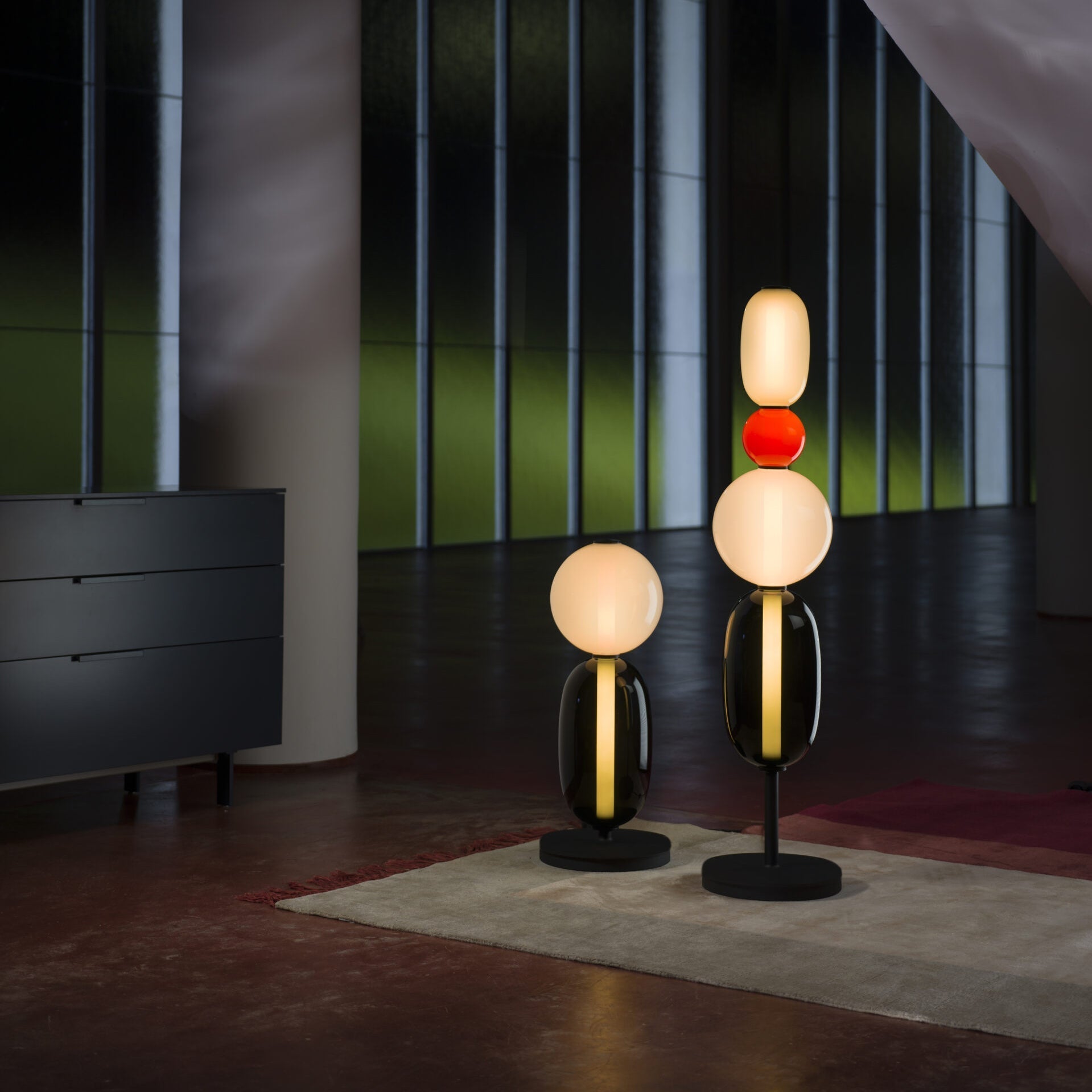 Stacked Glass Pebble Floor Lamp Sculptural LED Warm White Living Room Bedroom — Multiple Colors