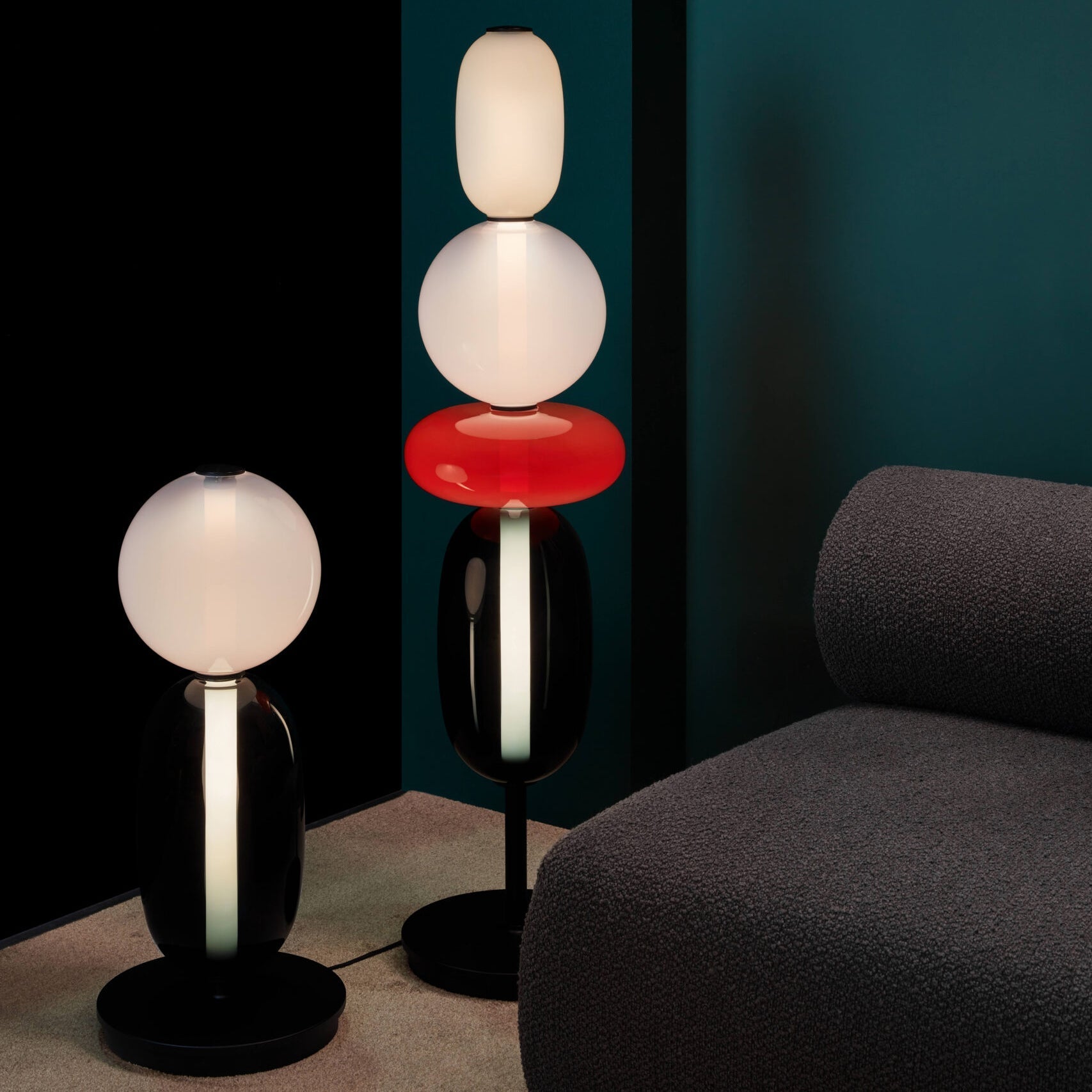 Stacked Glass Pebble Floor Lamp Sculptural LED Warm White Living Room Bedroom — Multiple Colors