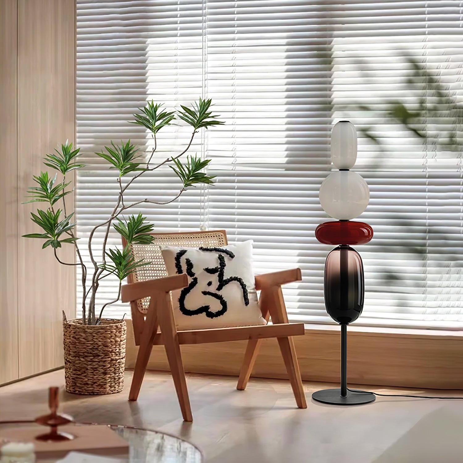 Stacked Glass Pebble Floor Lamp Sculptural LED Warm White Living Room Bedroom — Multiple Colors