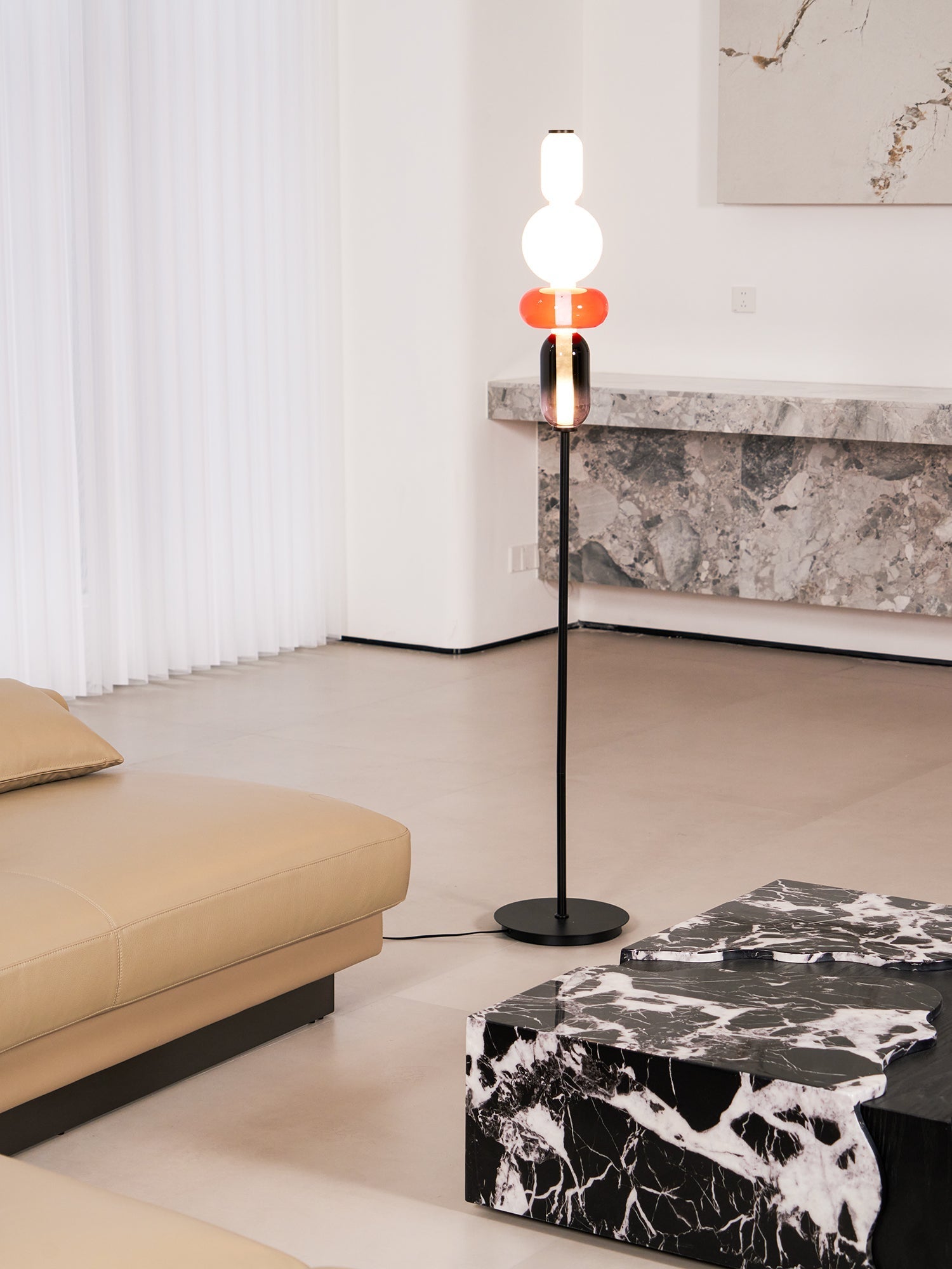 Stacked Glass Pebble Floor Lamp Sculptural LED Warm White Living Room Bedroom — Multiple Colors