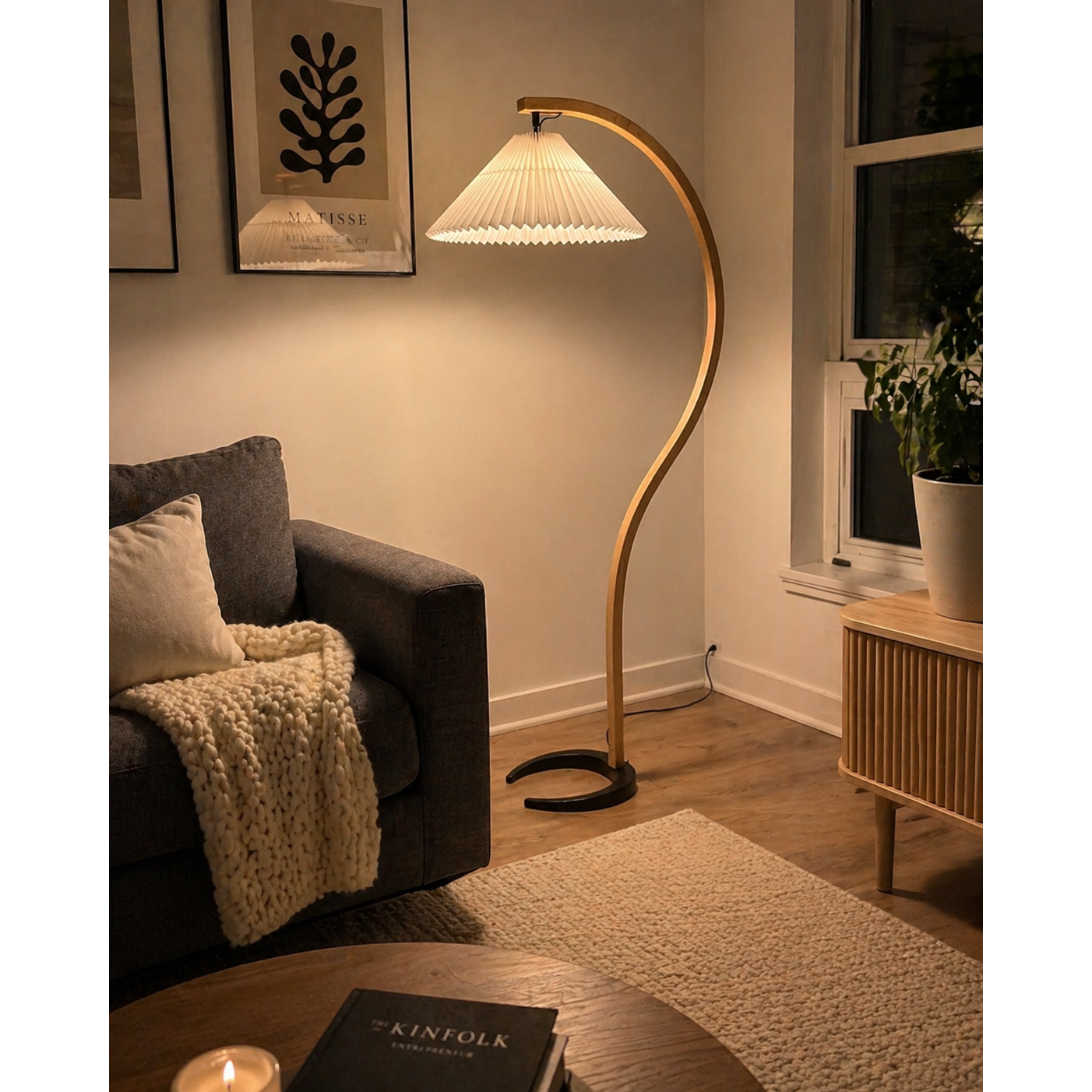 Caprani Arc Floor Lamp Natural Stone Resin LED Warm Light Living Room Bedroom — Multiple Finishes