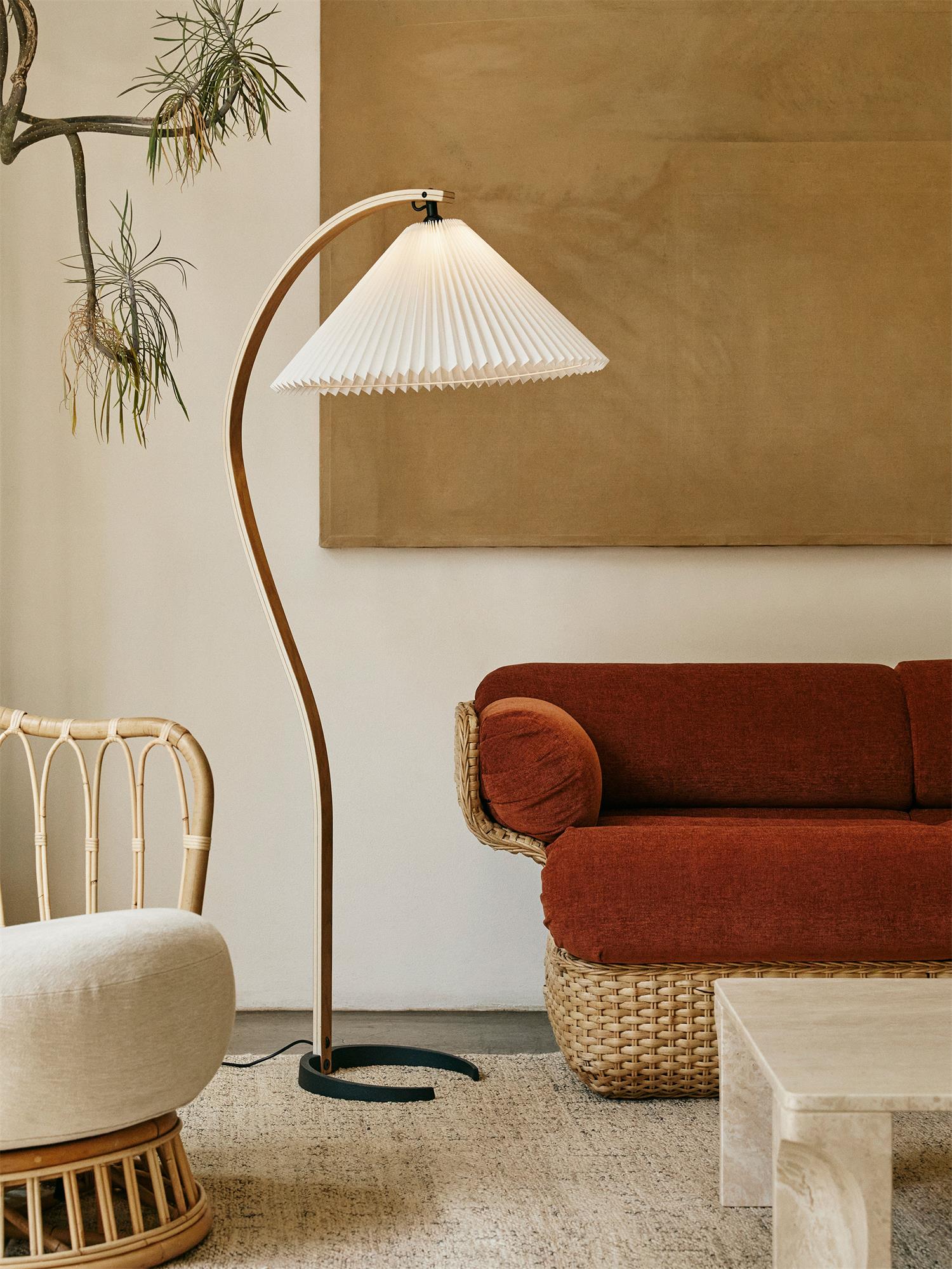 Caprani Arc Floor Lamp Natural Stone Resin LED Warm Light Living Room Bedroom — Multiple Finishes