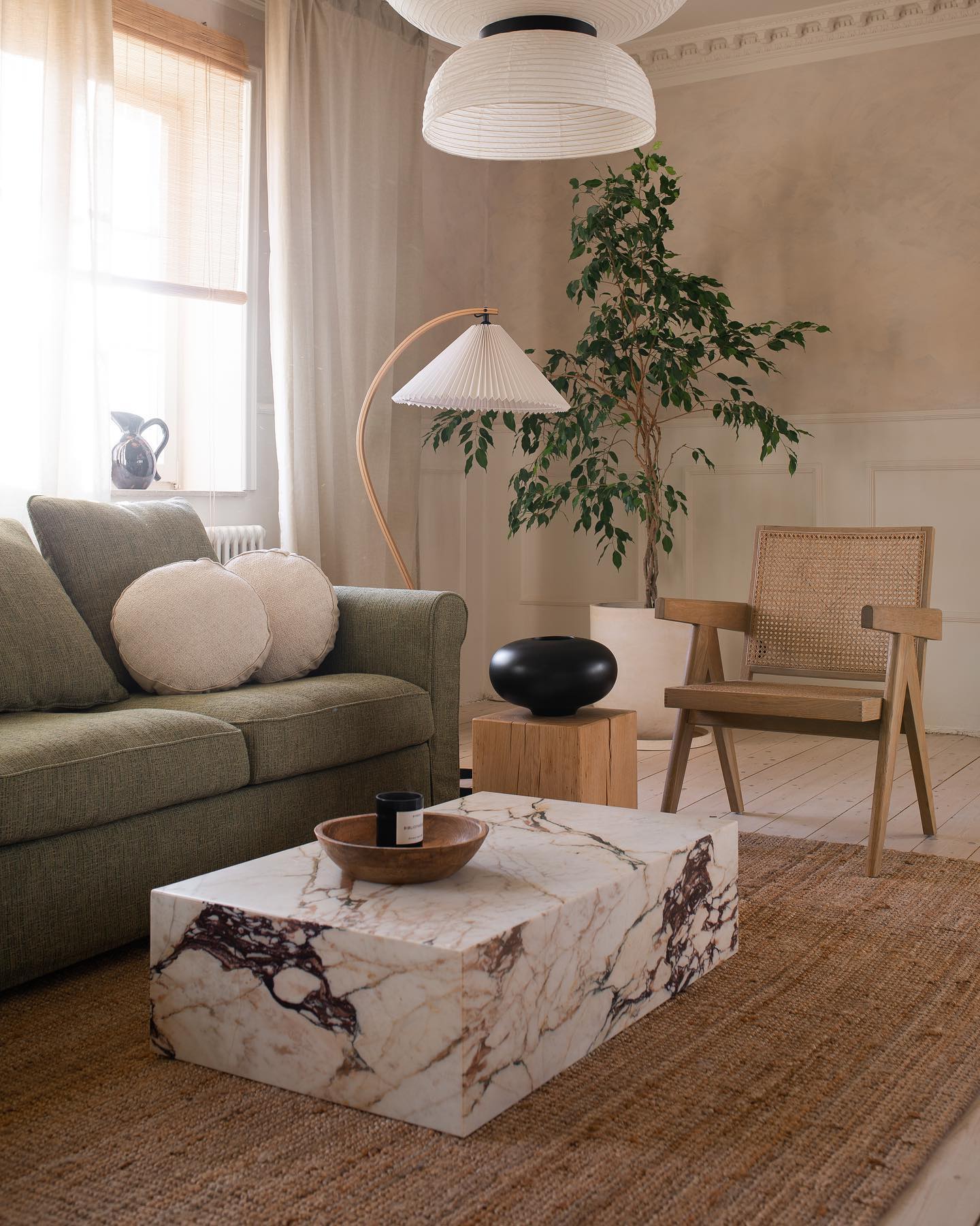 Caprani Arc Floor Lamp Natural Stone Resin LED Warm Light Living Room Bedroom — Multiple Finishes