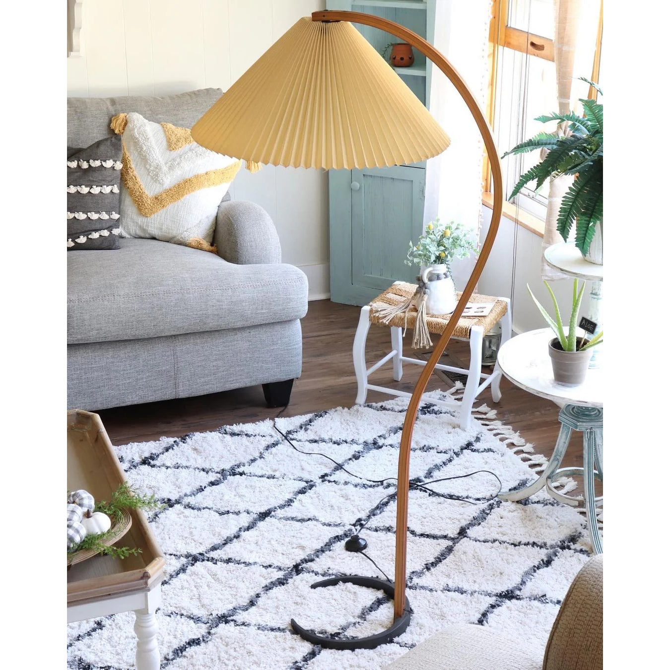 Caprani Arc Floor Lamp Natural Stone Resin LED Warm Light Living Room Bedroom — Multiple Finishes