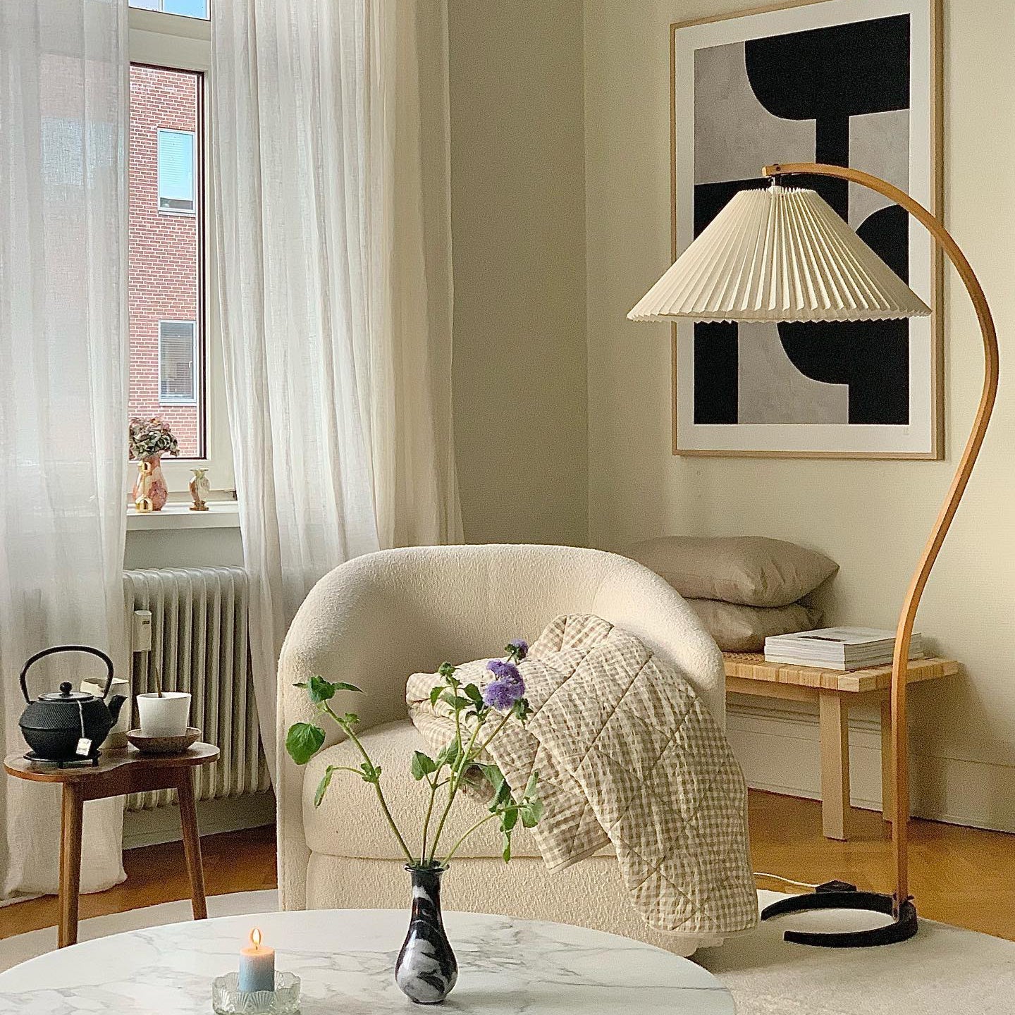 Caprani Arc Floor Lamp Natural Stone Resin LED Warm Light Living Room Bedroom — Multiple Finishes