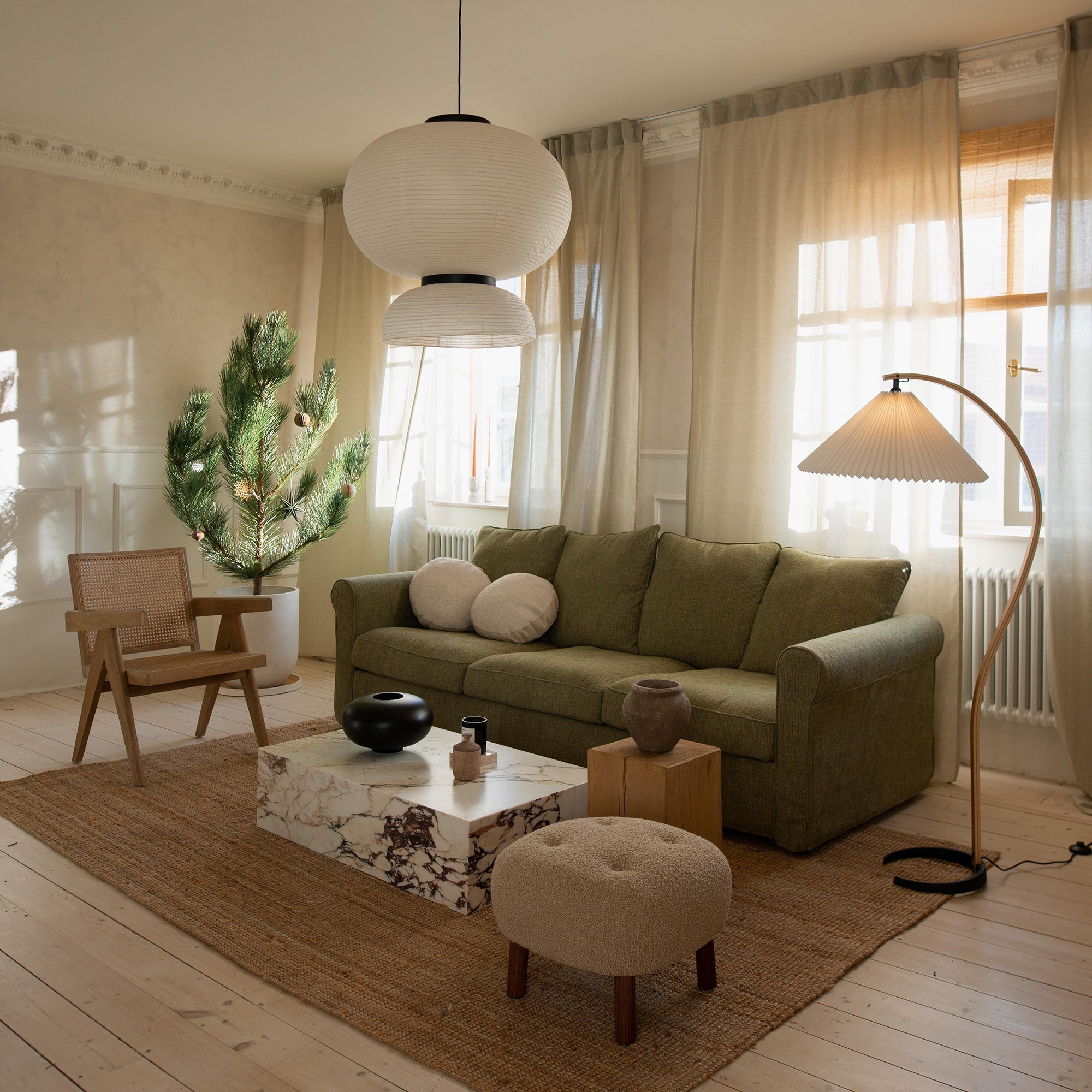 Caprani Arc Floor Lamp Natural Stone Resin LED Warm Light Living Room Bedroom — Multiple Finishes