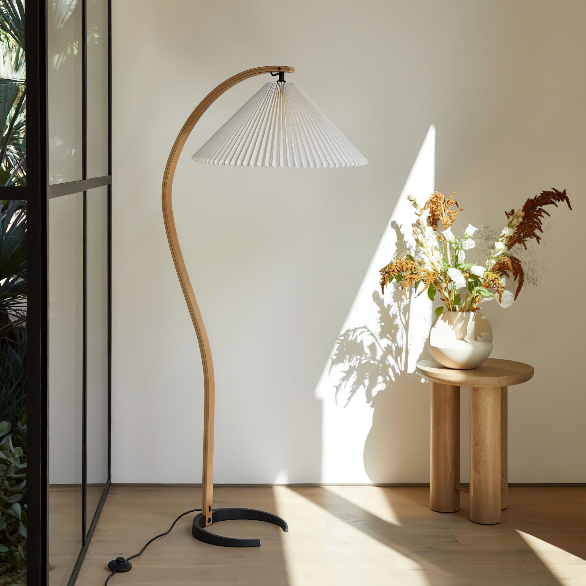 Caprani Arc Floor Lamp Natural Stone Resin LED Warm Light Living Room Bedroom — Multiple Finishes